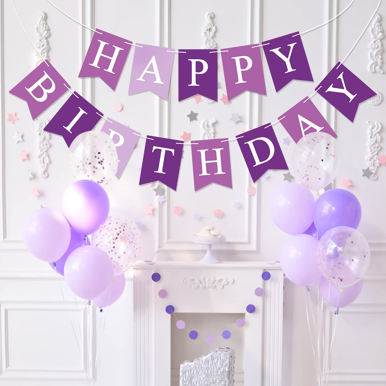 Waenerec Purple Happy Birthday Banner Sign Happy Birthday Bunting Banner Garland For Kids Girl Woman Birthday Tea Party Decorati