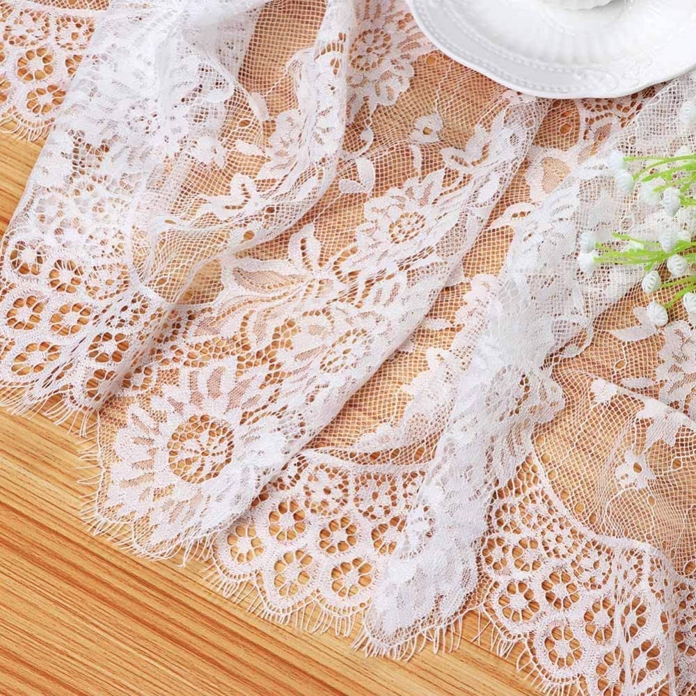 Queendream White Lace Tablecloth Rectangular Spring Wedding Table Cloth 60 X120 Inches Vintage Embroidered Lace Fabric Overlay F
