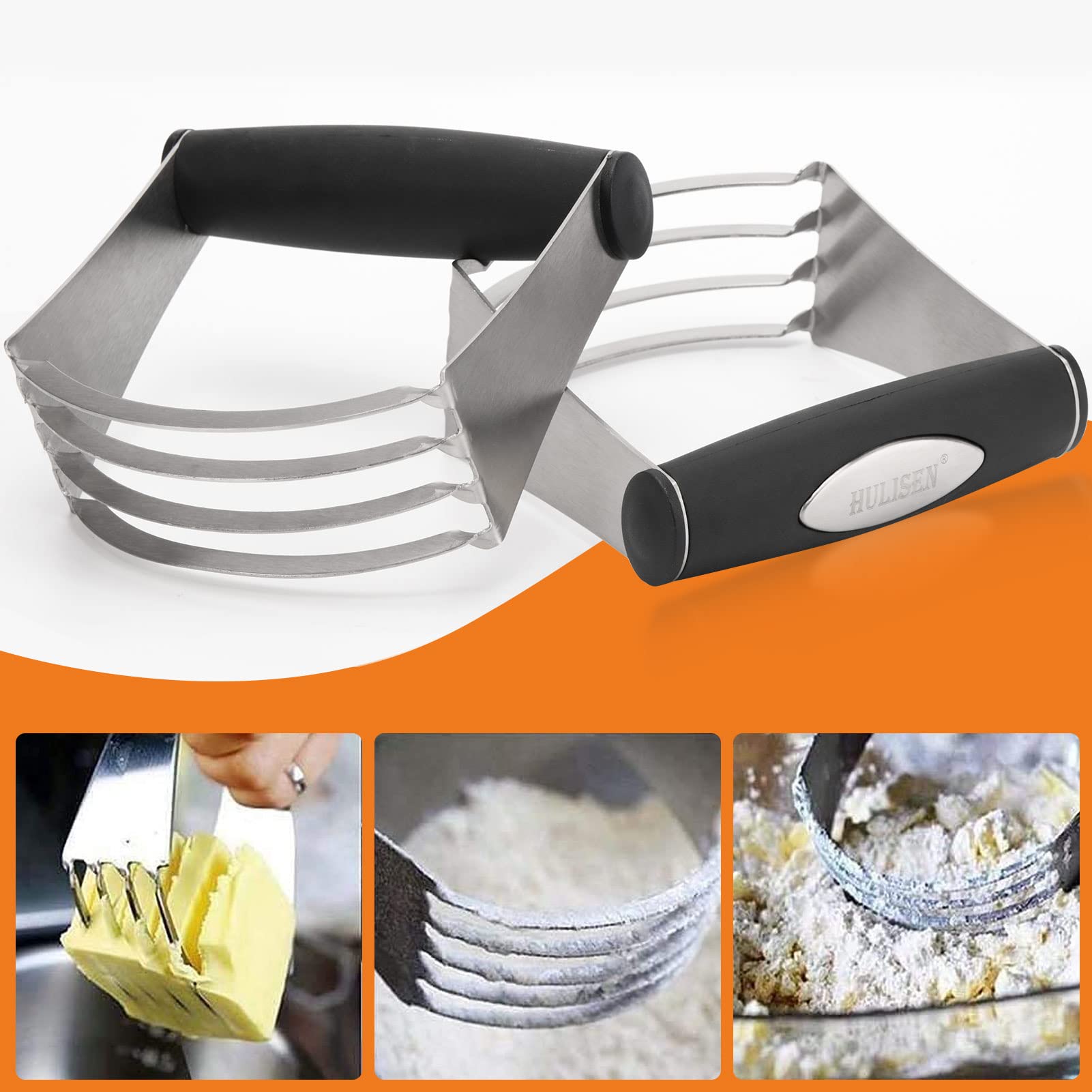 HULISEN Pastry Cutter, Dough Blender, 3 Cup Flour Sifter and Biscuit Cutter, Stainless Steel Dough Cutter, Professional Baking D