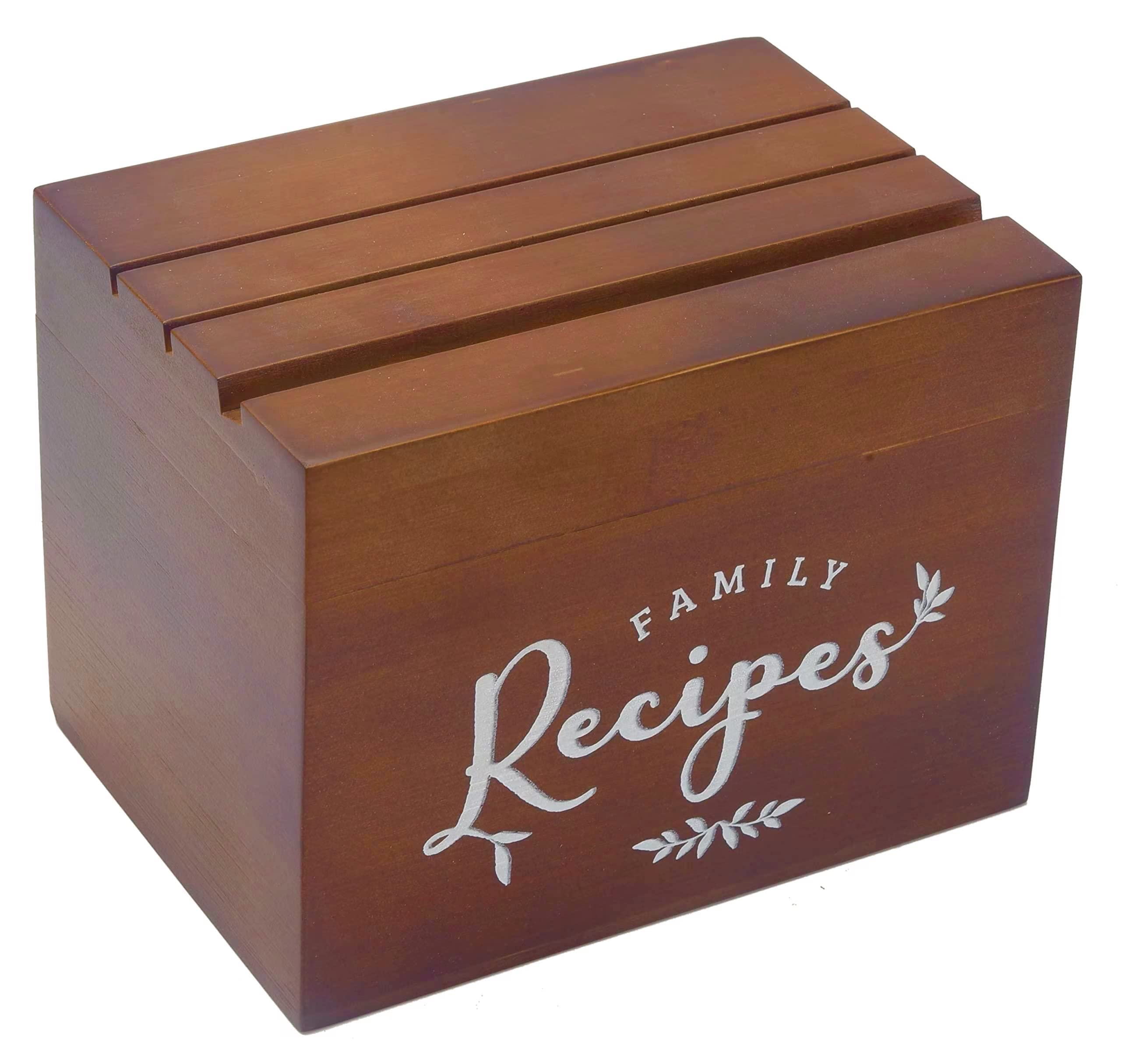 Lumicook Recipe Box With Cards And Dividers | Recipe Card Box Faux Leather Handle | 120 Recipe Cards And Box Set | Wooden Recipe