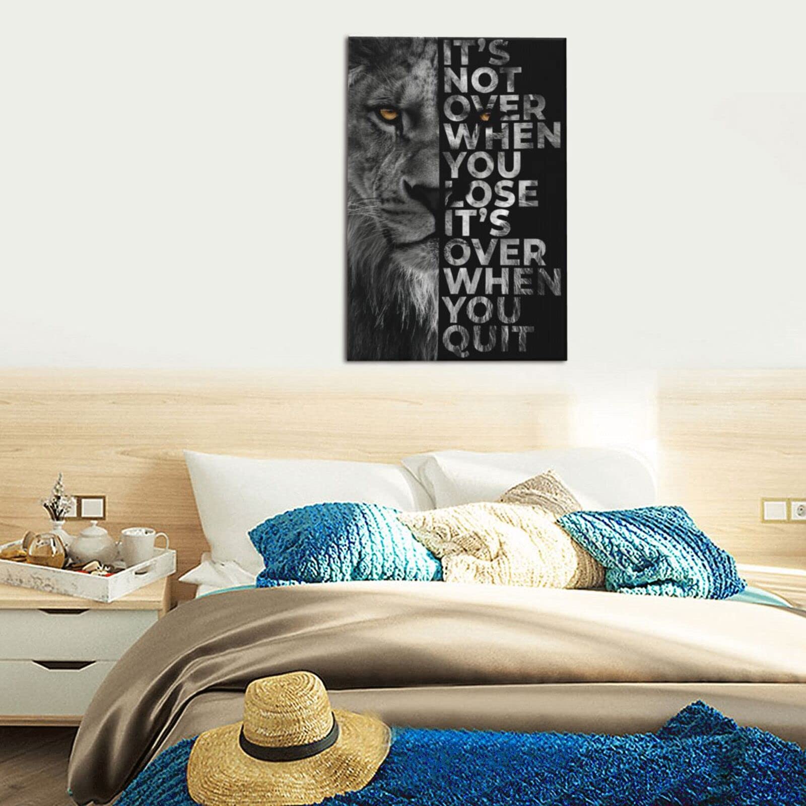 Black And White Lion Head Portrait Wall Art Inspirational Canvas Wall Art Posters Positive Quote Its Not Over When You Lose Its