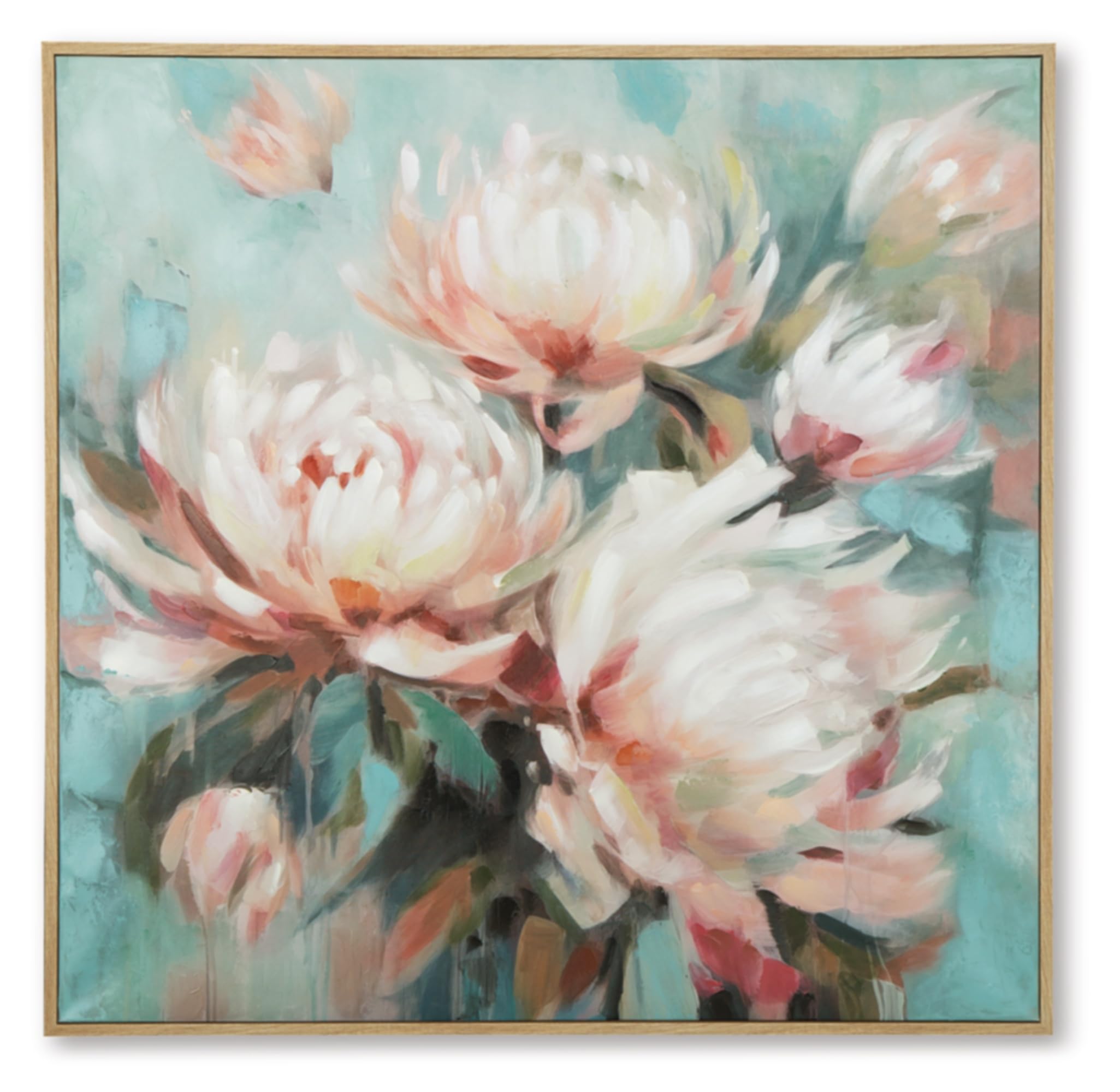 Signature Design by Ashley Parryville Classic Hand Painted Flower Wall Art 48 x 48 Inches, Blue & Pink