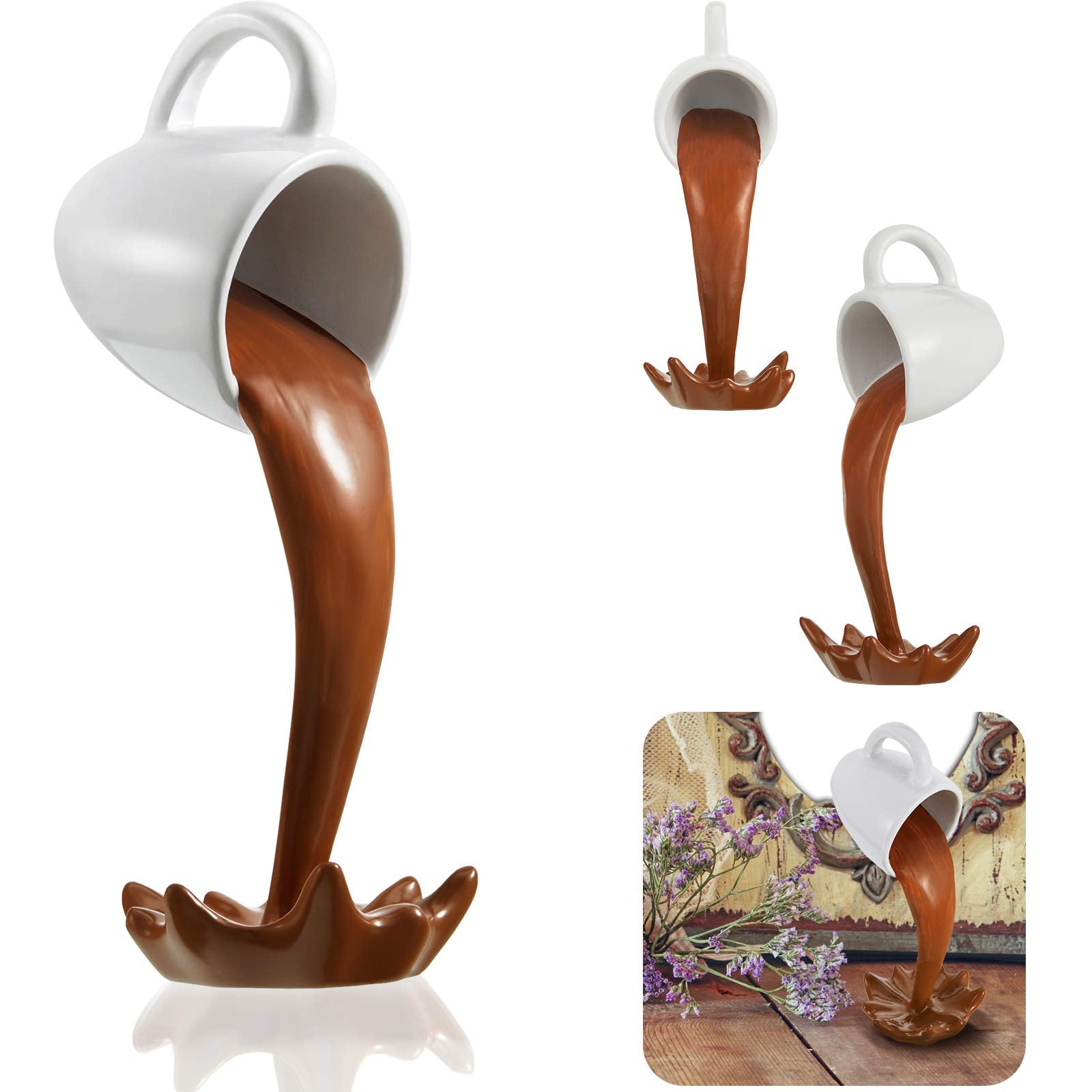 Jetec Floating Spilling Coffee Cup Magic Pouring Splash Cafe Novelty Funny Coffee Cup Sculpture Art Decoration For Home Decor Co