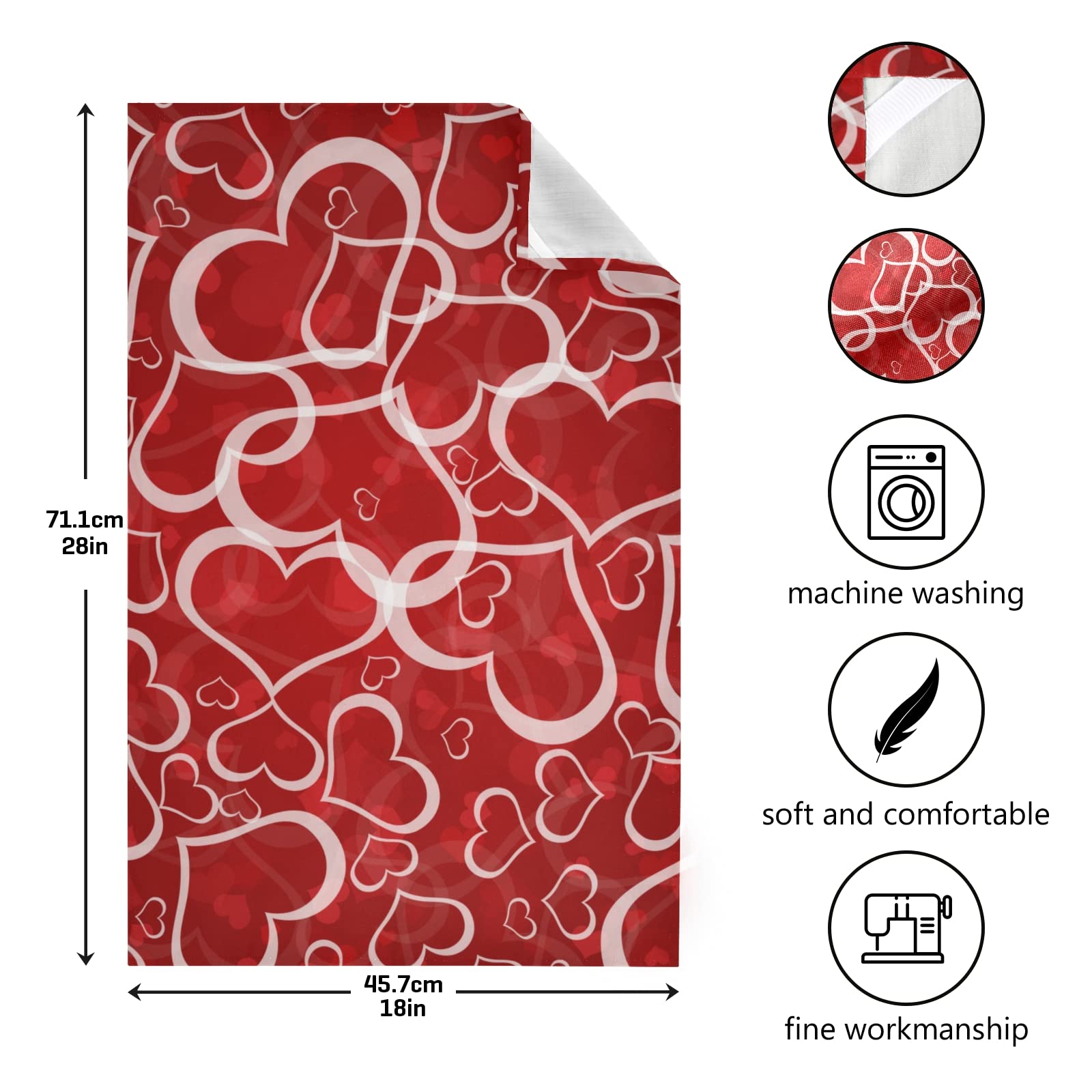 Happy Valentine's Day Red Love Heart Bath Hand Towel Red Pink Valentine's Mothers Day Kitchen Dish Towels Rags 18x28 IN Absorbent Lint Free Cleaning Cloths Towel Set Bathroom Accessories Set of 1