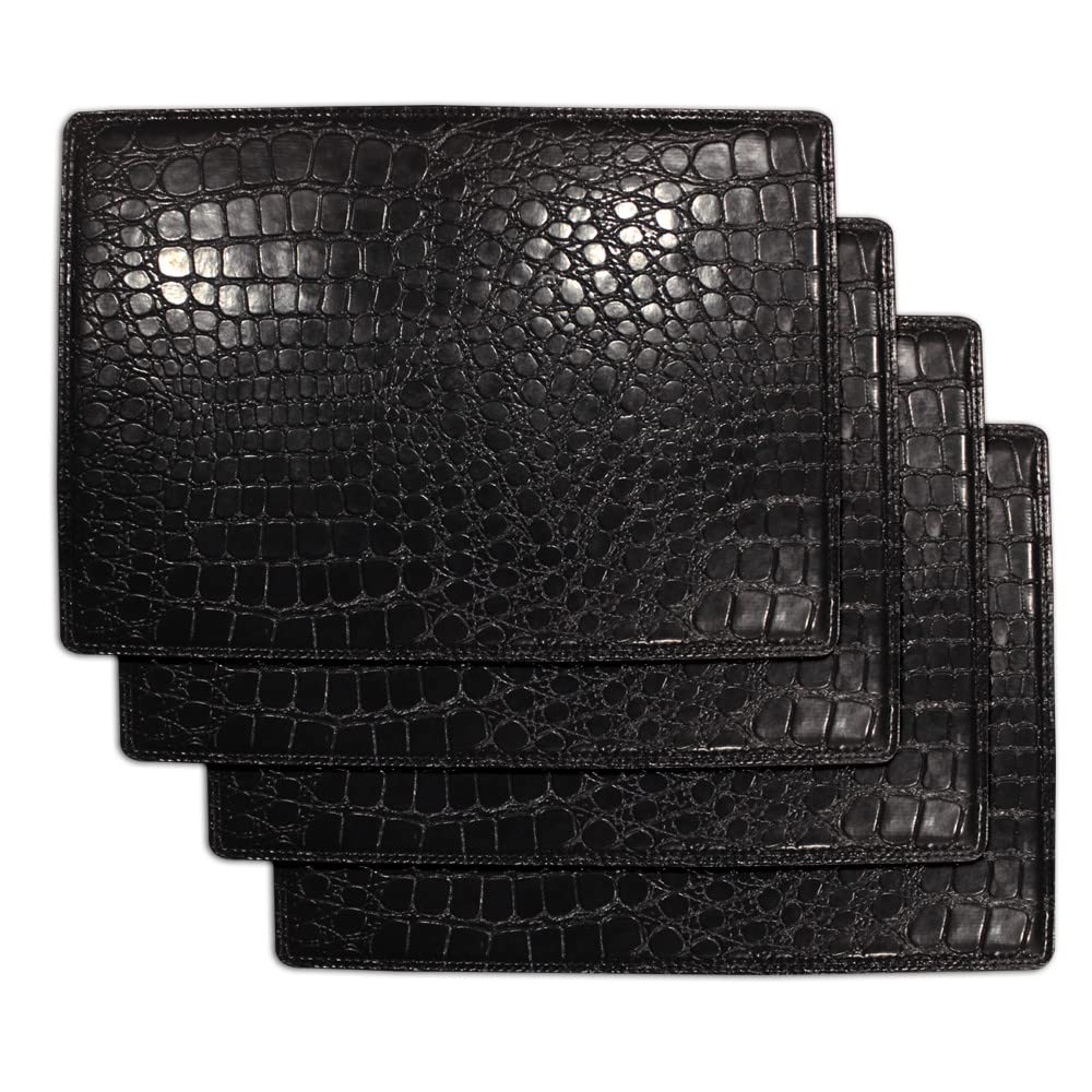 Faux Leather Placemats For Dinner Table - Pack Of 4 (Black (Crocodile))