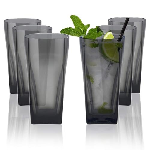 Top-spring 12 Oz Reusable Plastic Water Tumblers  Stackable Shatterproof Clear Drinking Glasses  BPA Free  Set of 6 (12 Oz  Gray)