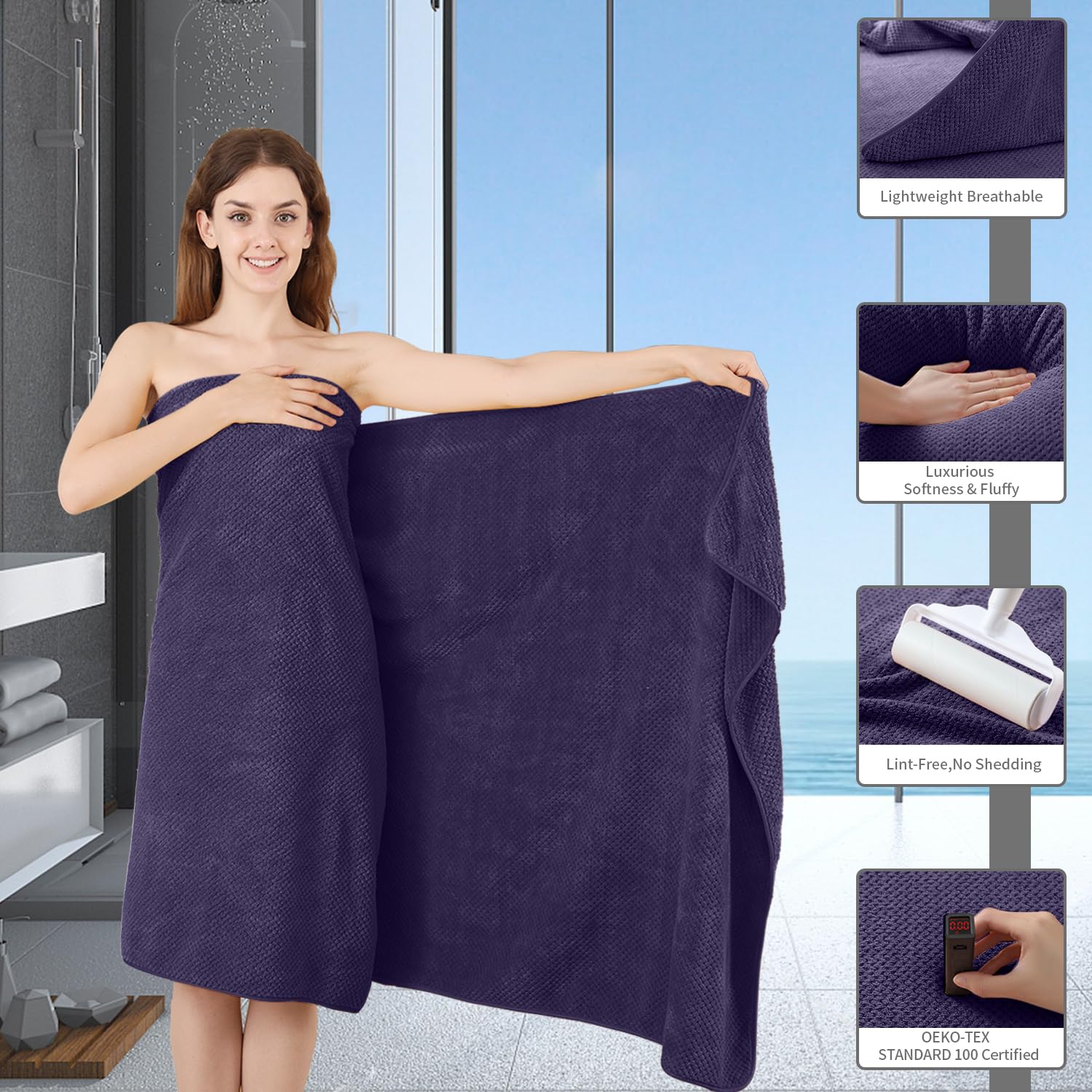 Maggea Extra Large Bath Towel Set Of 4 (35''X70''),Oversized Bath Sheet Super Soft Highly Absorbent Jumbo Bathroom Towel Set Mic