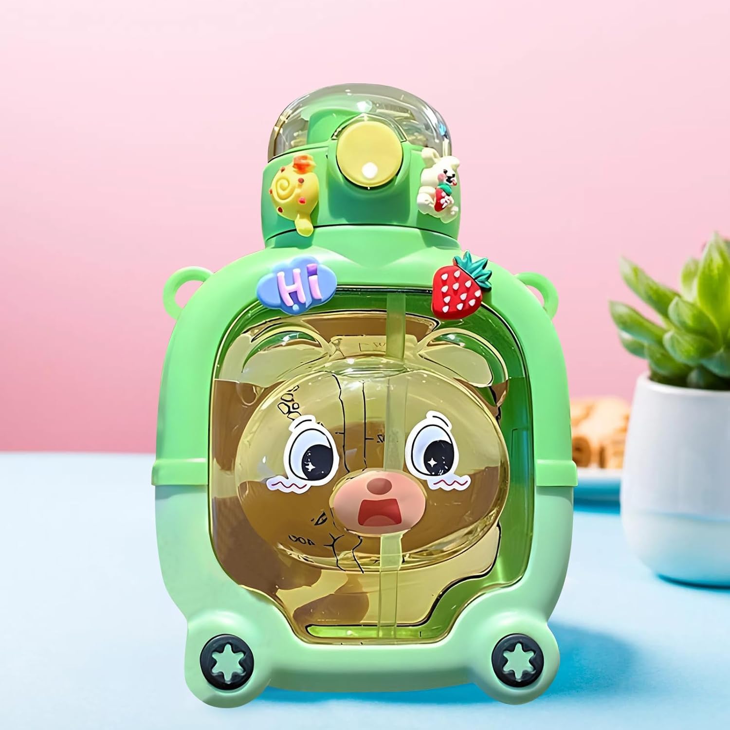 Aim Emporium 900 Ml Bear Water Bottle, Cute Drinking Bottle With Straw, Stickers,Leakproof And Bpa-Free Water Bottle For Kids Gi