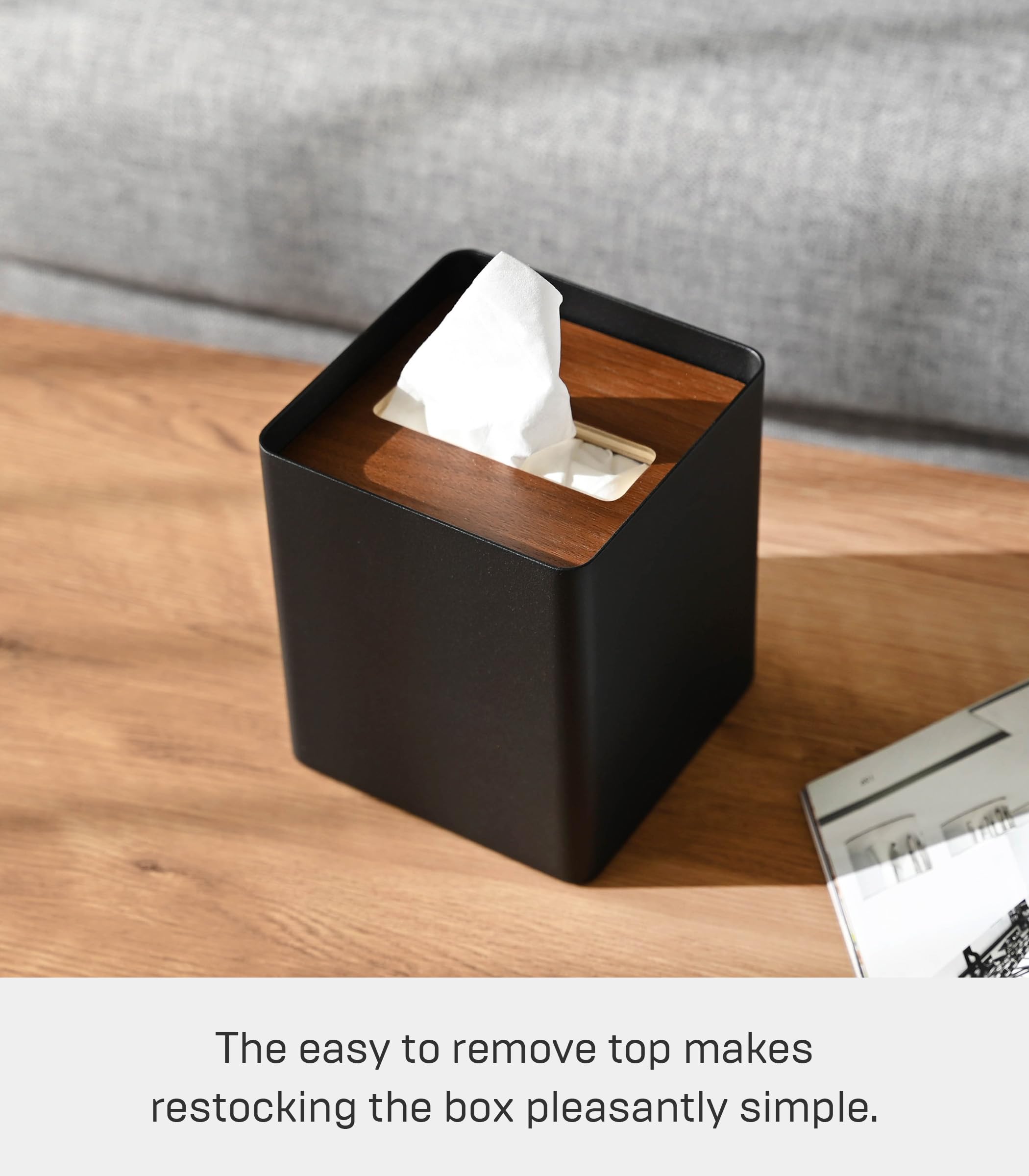 YAMAZAKI Box Cover Home | Steel | Tissue Case  One Size  Walnut