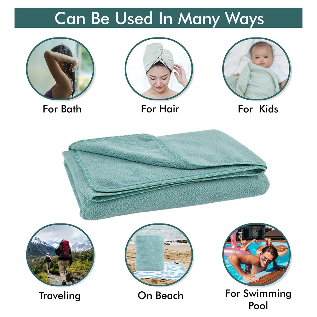 UrbanLeaf Microfiber Large Bath Towel | Quick Dry Super Absorbent - Bath Towel for Men and Women | Green | Towel for Bath, Trave