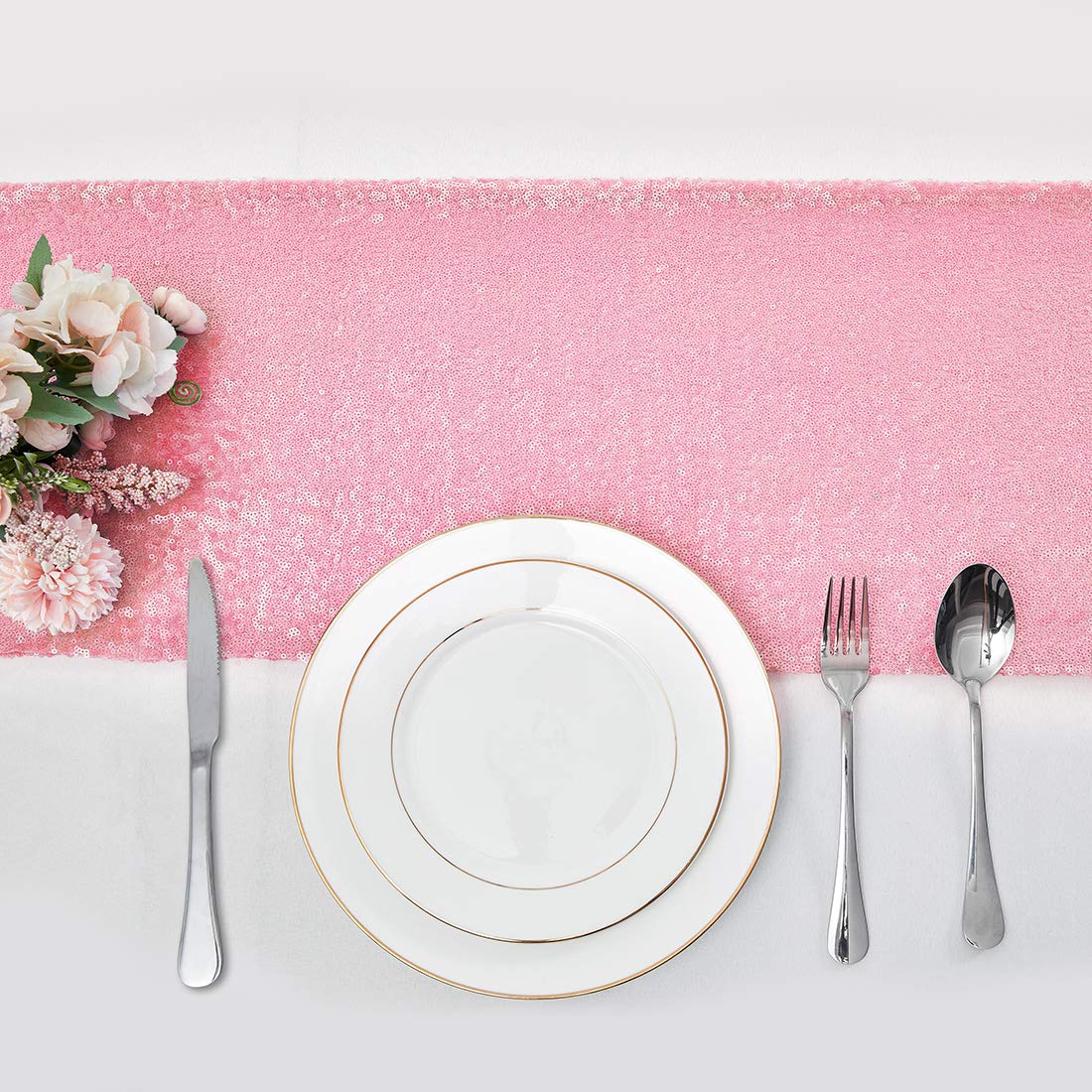 2 Packs 12 x 108 inches Pink Sequin Table Runner  Glitter Pink Table Runner for Wedding Birthday Bachelorette Holiday Party Supplies Decorations Bridal Shower Baby Shower