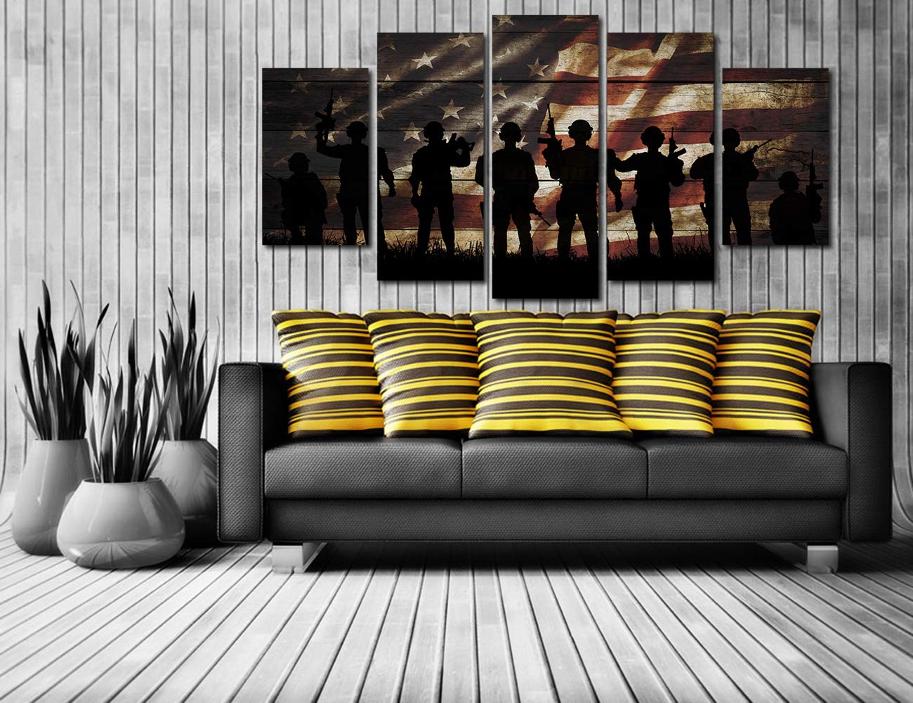 Vvovv Wall Decor American Flag Military Soldiers Army Canvas Wall Art Usa Flag Patriotic Theme Wood Textured Background Painting