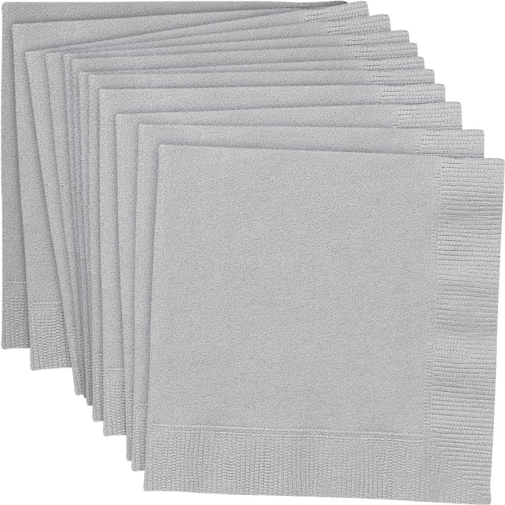 Silver Solid Beverage Paper Napkins - 5x5, Pack of 20 - Soft & Durable, Vibrant & Elegant - Perfect For Parties or Events