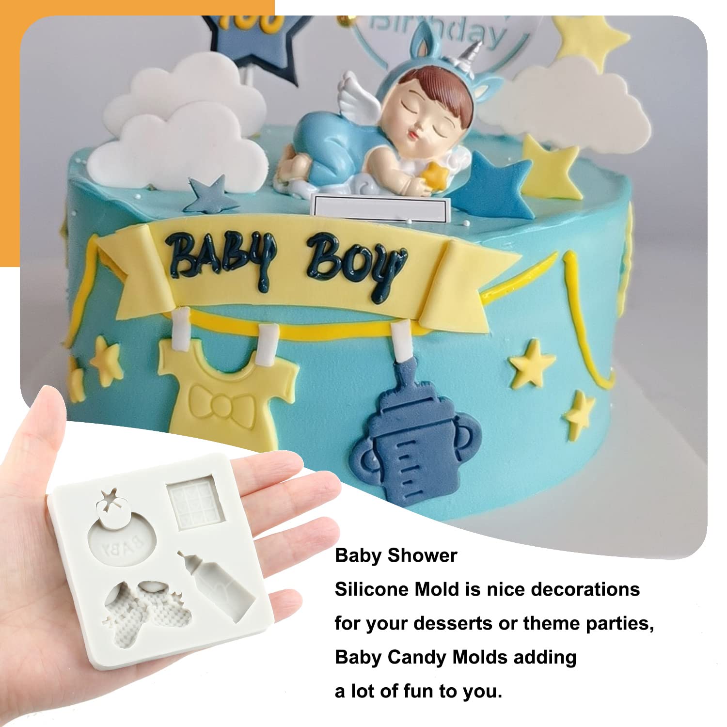 Sijiangmold Baby Silicone Mold Baby Shower Themed Cake Fondant Molds Baby Feet Baby Bottle Cradles Mold For Baby Birthday Cake D