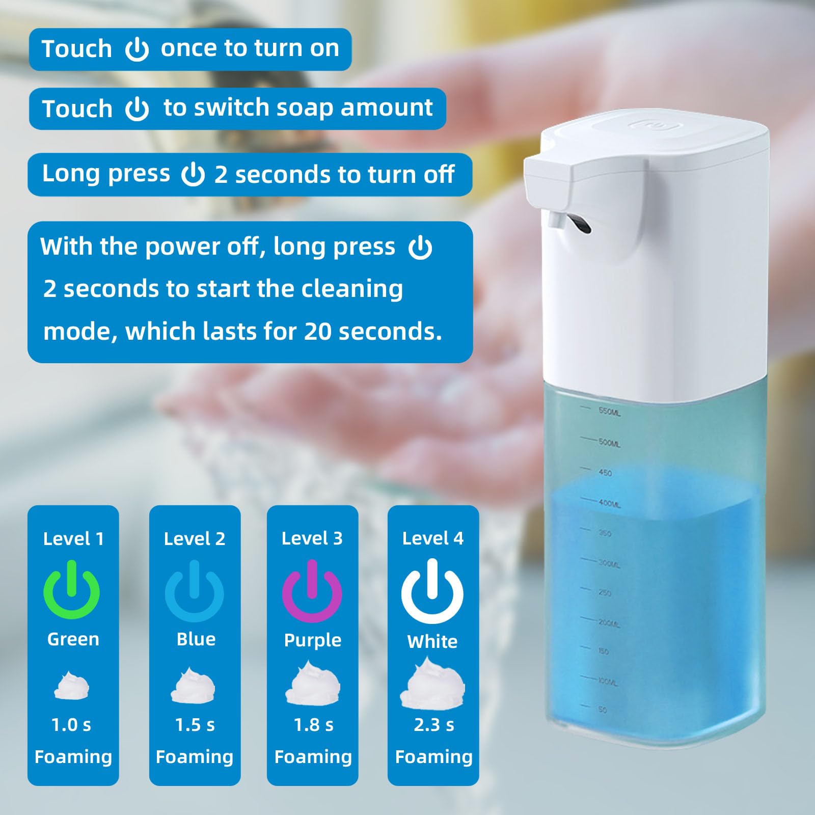 Szsenyeijia Automatic Foaming Soap Dispenser Touchless Rechargeable 18.6Oz/550Ml With Wall Mount And 4 Adjustable Soap Levels, H