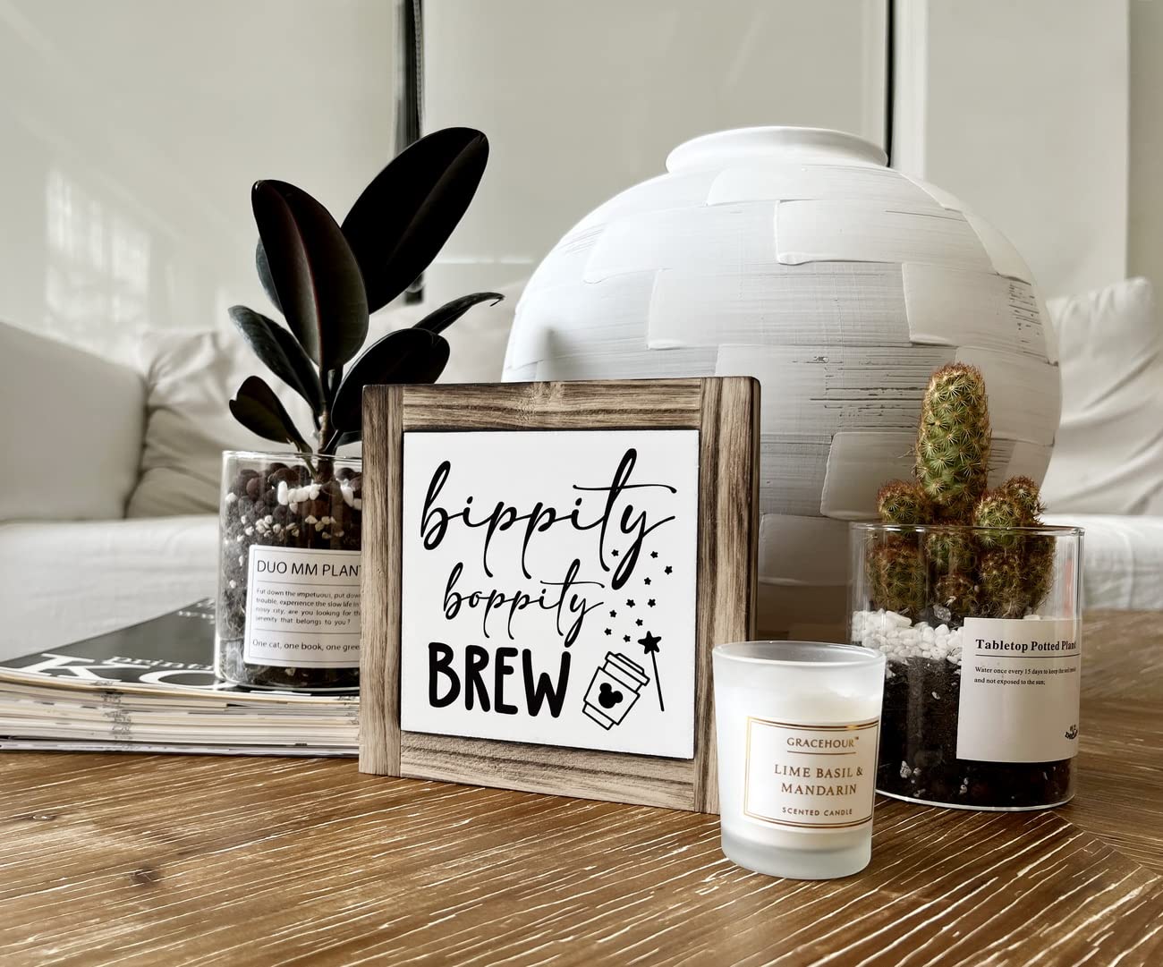 XJCUG Bippity Boppity Wood Plaque, Rustic Coffee Table Sign, Kitchen Home Decor, Tabletop Decor, Coffee Lover Gift, Disney Lover