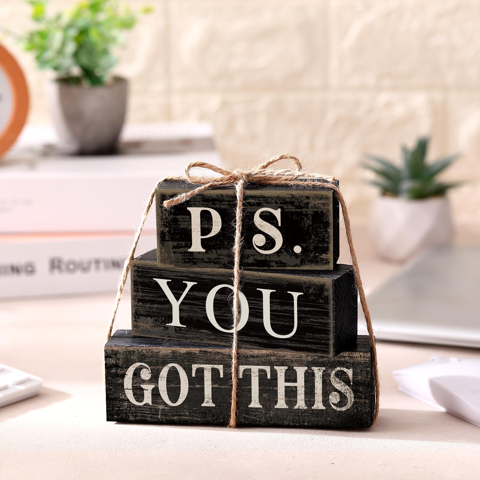 Yuntau 4 Pcs Farmhouse Motivational Wooden Tabletop Decor P. S. You Got This Inspirational Tiered Tray Decorations Rustic Gift B
