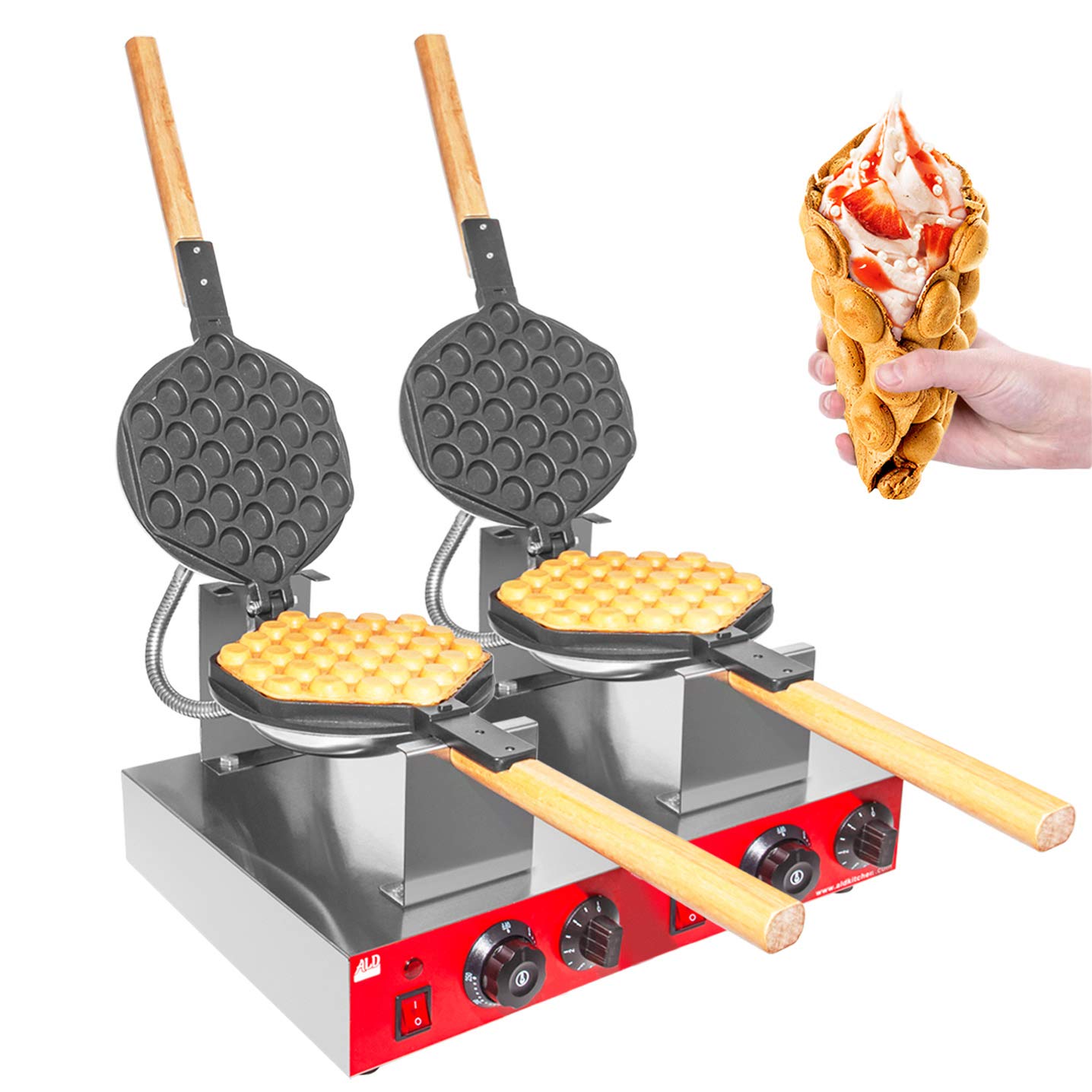 Aldkitchen Bubble Waffle Maker | Bubble Waffle Iron | Egg Waffle Machine | Nonstick Coating (2-Head Electric)