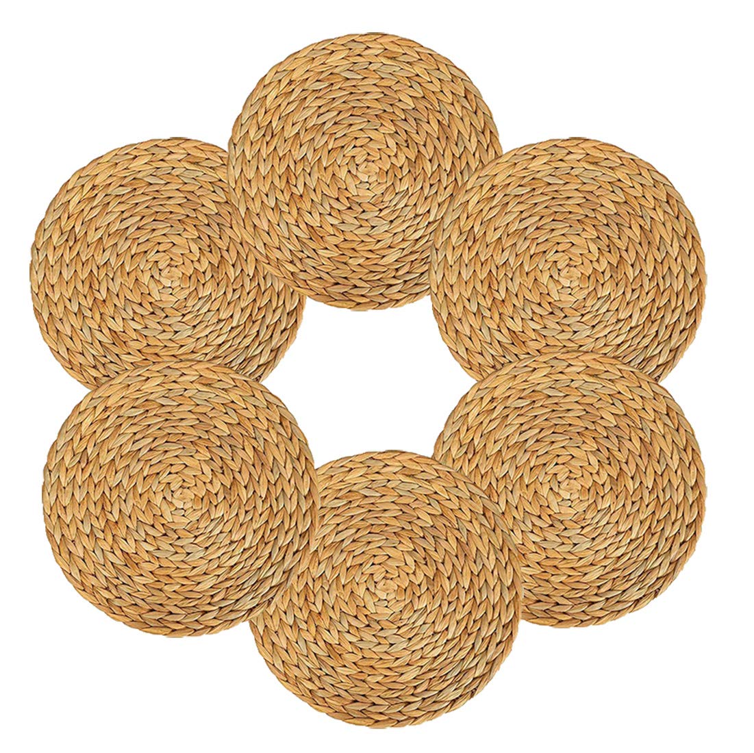 Wenfome Round Woven Placemats Set Of 6-13 Inches Plate Chargers Natural Wicker Placemats Water Hyacinth Straw Braided Tablemats