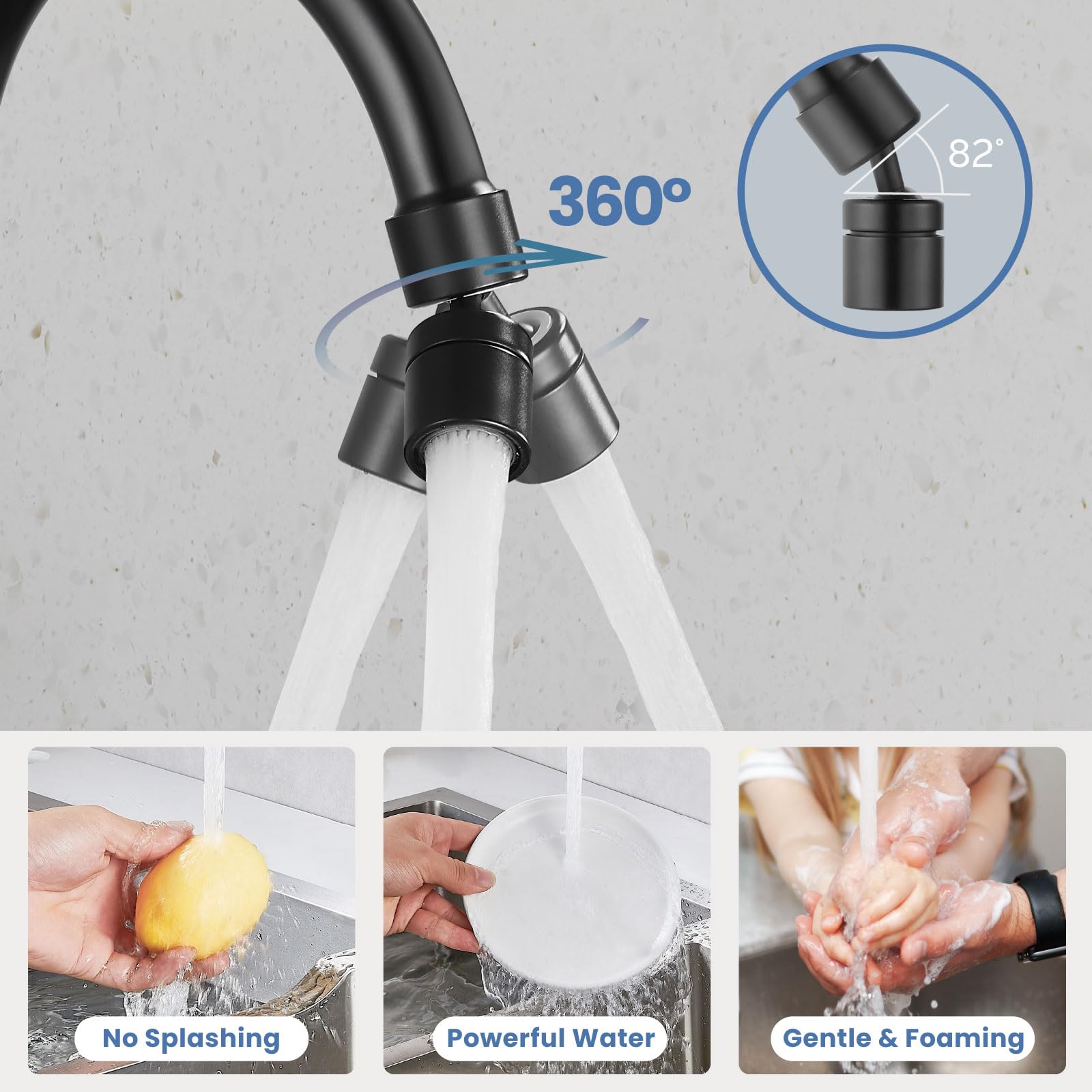Airuida Wall Mount Kitchen Faucet Matte Black 8 Inch Center Wall Mount Faucet Kitchen with Sprayer Double Cross Handles 360 Degree Swivel Spout Kitchen Mixer Tap Commercial