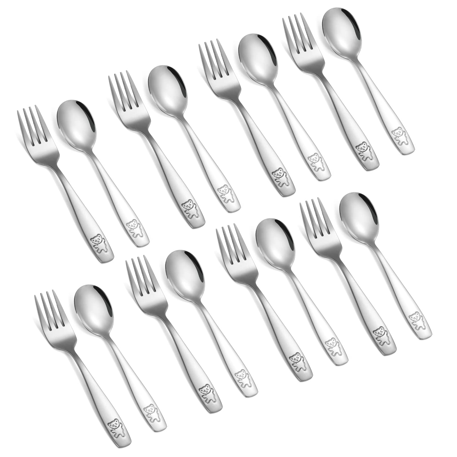 16 Pieces Toddler Utensils Kids Silverware Set, Stainless Steel Childrens Forks and Spoons, Metal Kids Safe Flatware Set, Dishwa