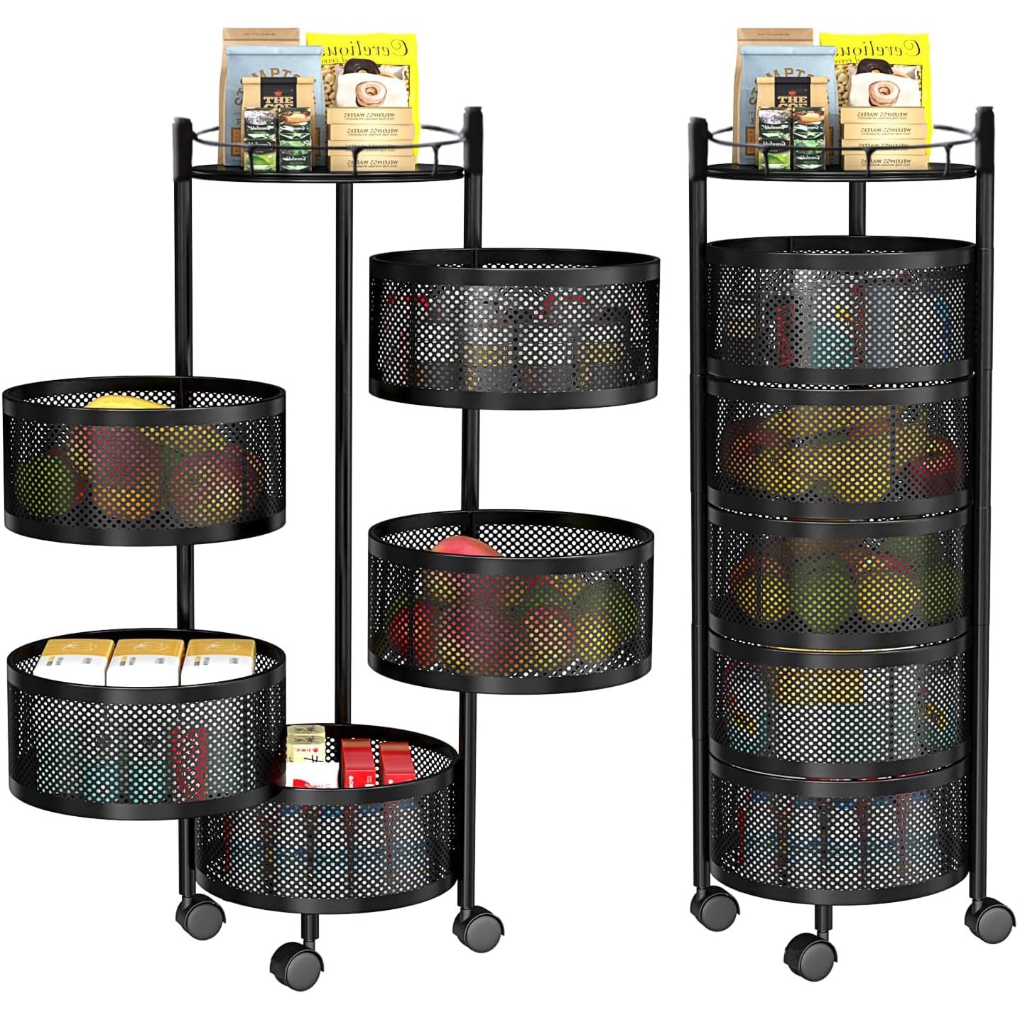 Kuber Industries Pack Of 2 Storage Rack | 5Layer Round Multipurpose Storage Trolley With Wheels | Kitchen Cabinet Spice Rack | 