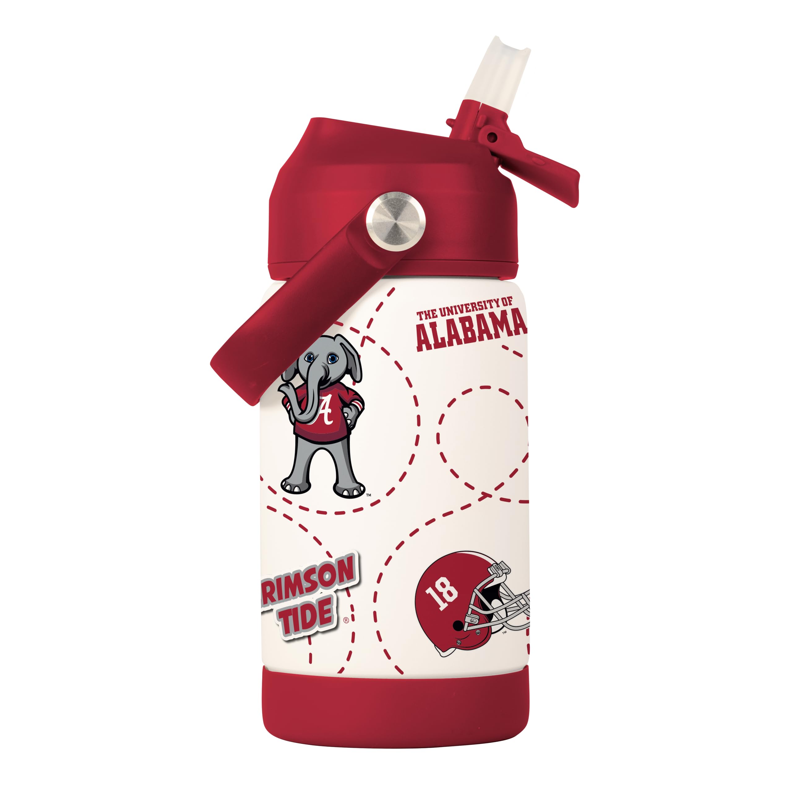 Logo Brands NCAA Alabama Crimson Tide Mascot Stainless-Steel Kids Bottle -Soft Silicone Mouthpiece, Easy To Carry, Kid-Friendly 