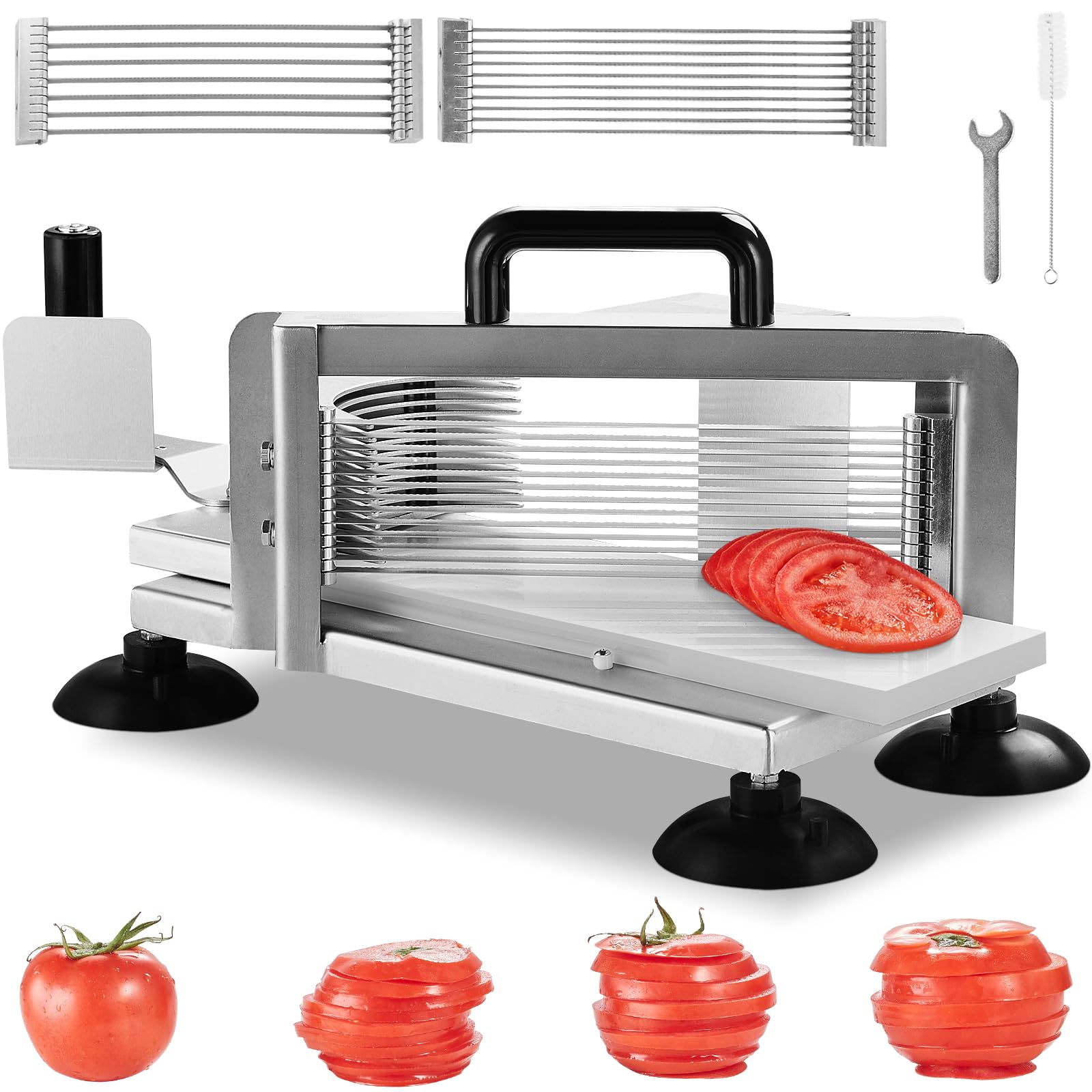 VEVOR Commercial Tomato Slicer, 1/4+3/8+3/16 Tomato Cutter Slicer, Stainless Steel Heavy Duty Tomato Slicer Machine, Manual Toma