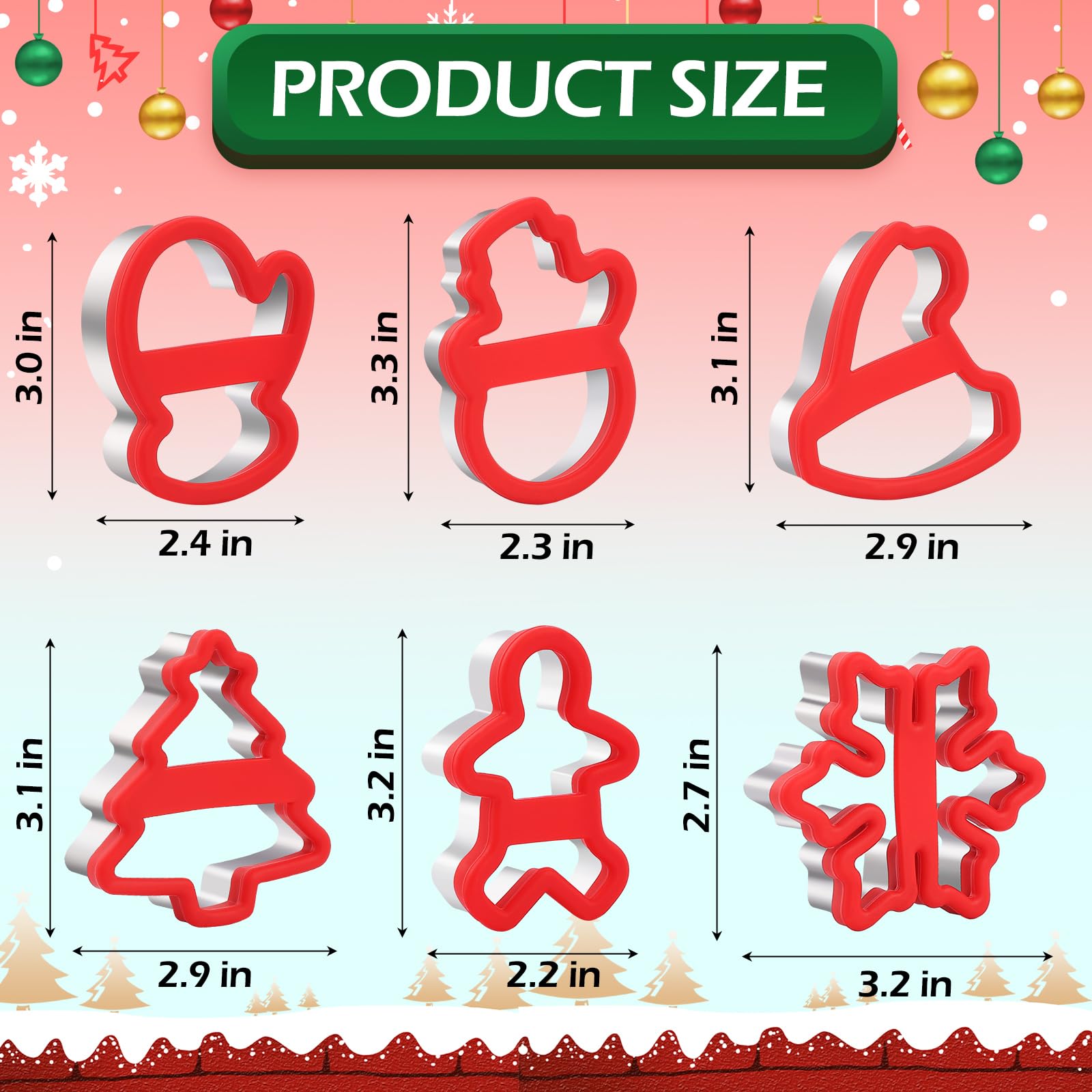 Christmas Cookie Cutters, 6 Pcs Holiday Cookie Cutter With Comfort Grip - Gingerbread Men, Christmas Tree, Snowflake, Santa Hat,