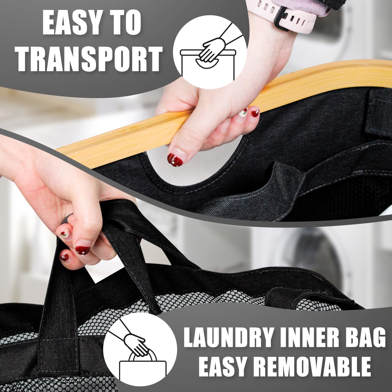 Hampers for Laundry Basket with Lid  160L Extra Large 3 Section Clothes Divided Organizer for Bedroom Laundry Room Dirty Clothing Hamper Black