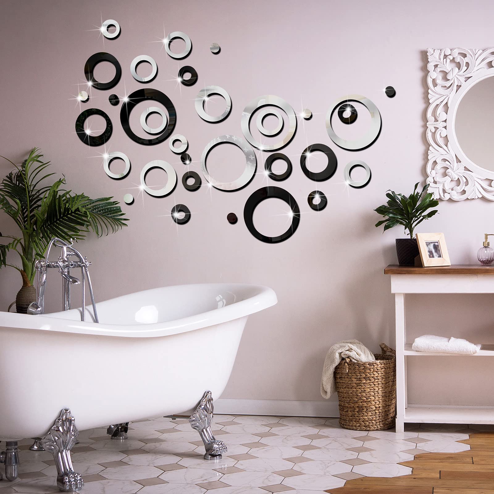Outus 72 Pieces Wall Stickers Acrylic Circle Mirror Removable Round Dots Mirror Wall Decoration Wall Decals Murals For Home Livi