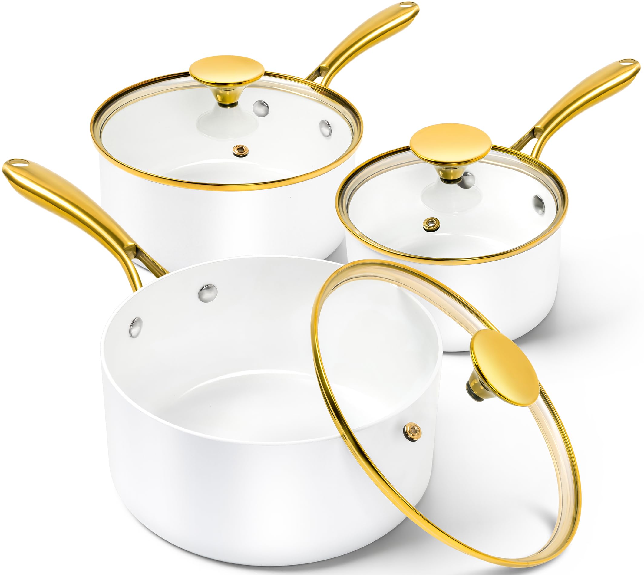 MICHELANGELO Sauce Pan with Lid, Nonstick Ceramic Saucepan Set1Qt & 2Qt & 3Qt, Small Pots with Ergonomic Handle, Sauce Pans Set