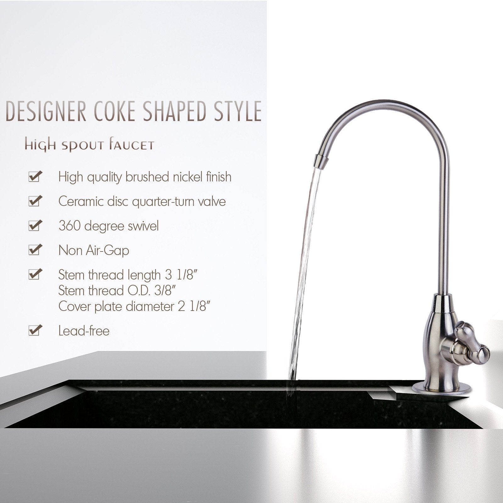 Ispring Gk1-Bn Heavy Duty Reverse Osmosis Faucet, High Spout Kitchen Bar Sink Drinking Water Faucet, Contemporary Style Ro Fauce
