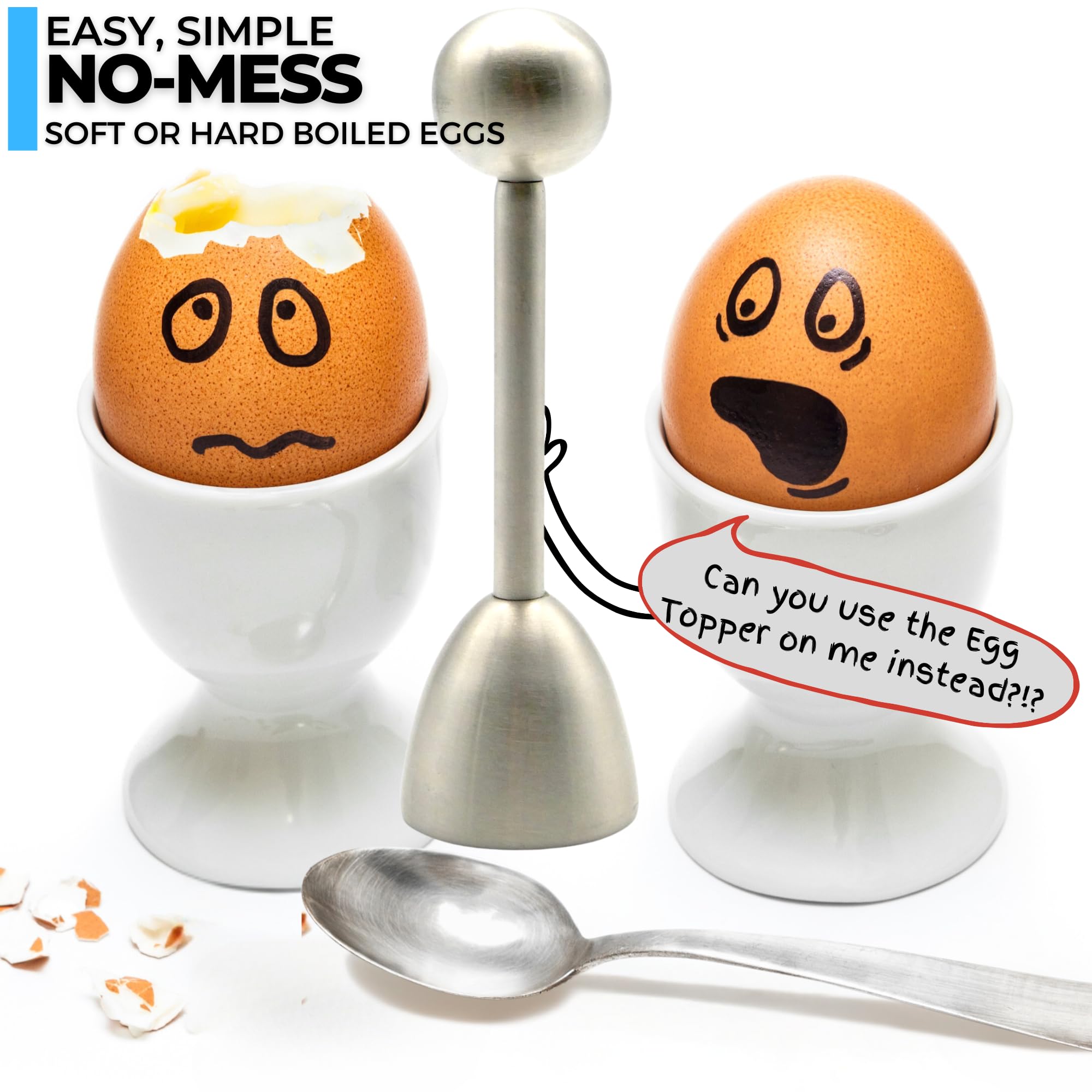 Ico Set Of 2 Stainless Steel Egg Toppers, Perfect Egg Opener For Soft Boiled Eggs, Egg Cracker For Hard Boiled Eggs, Pack Of 2