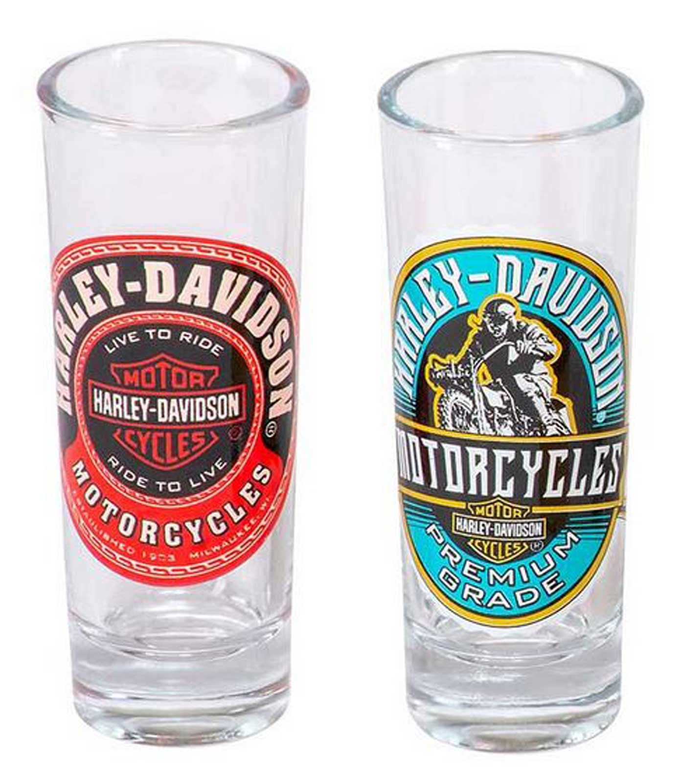 Harley-Davidson Label Shooter Set, Tall Shot Glasses W/Custom H-D Graphics
