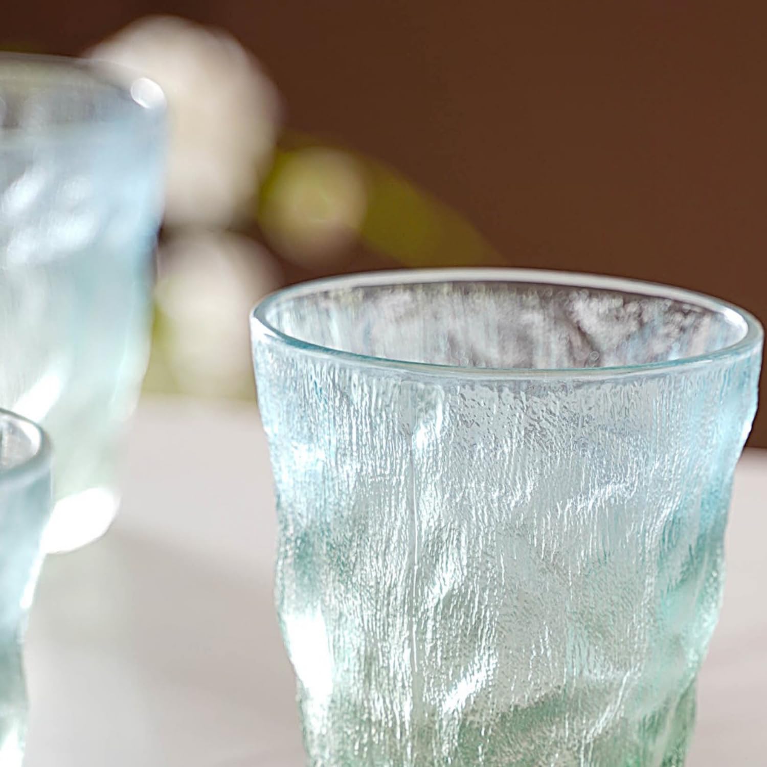 Nestasia Short Glasses Set of 6, Food-Safe and Lead-Free Tumbler, Ombre Glacier Tempered Glassware, 250ml each