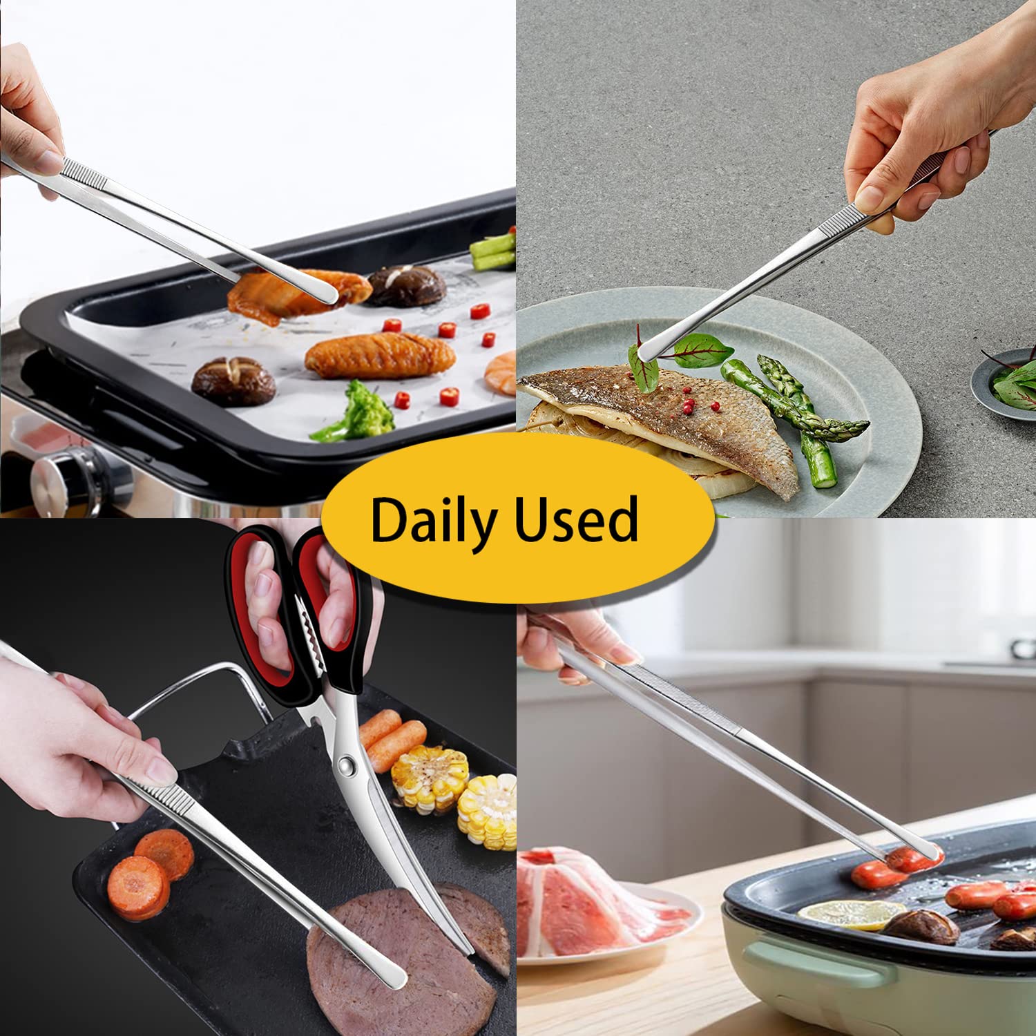 Jetkong 2 Pieces Long Food Tweezers Kitchen Tweezer Tong Chopsticks Tongs Stainless Steel Kitchen Cooking Forceps