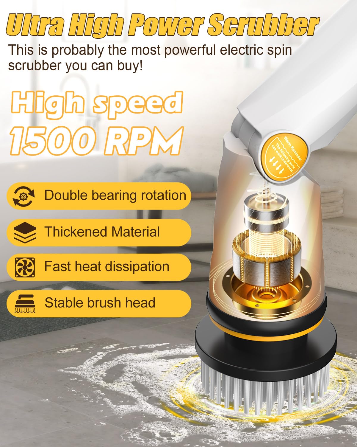 Qimedo Electric Spin Scrubber With Two Batteries Q2 Pro,1500 Rpm High Power Electric Scrubber For Cleaning,Shower Cordless Clean