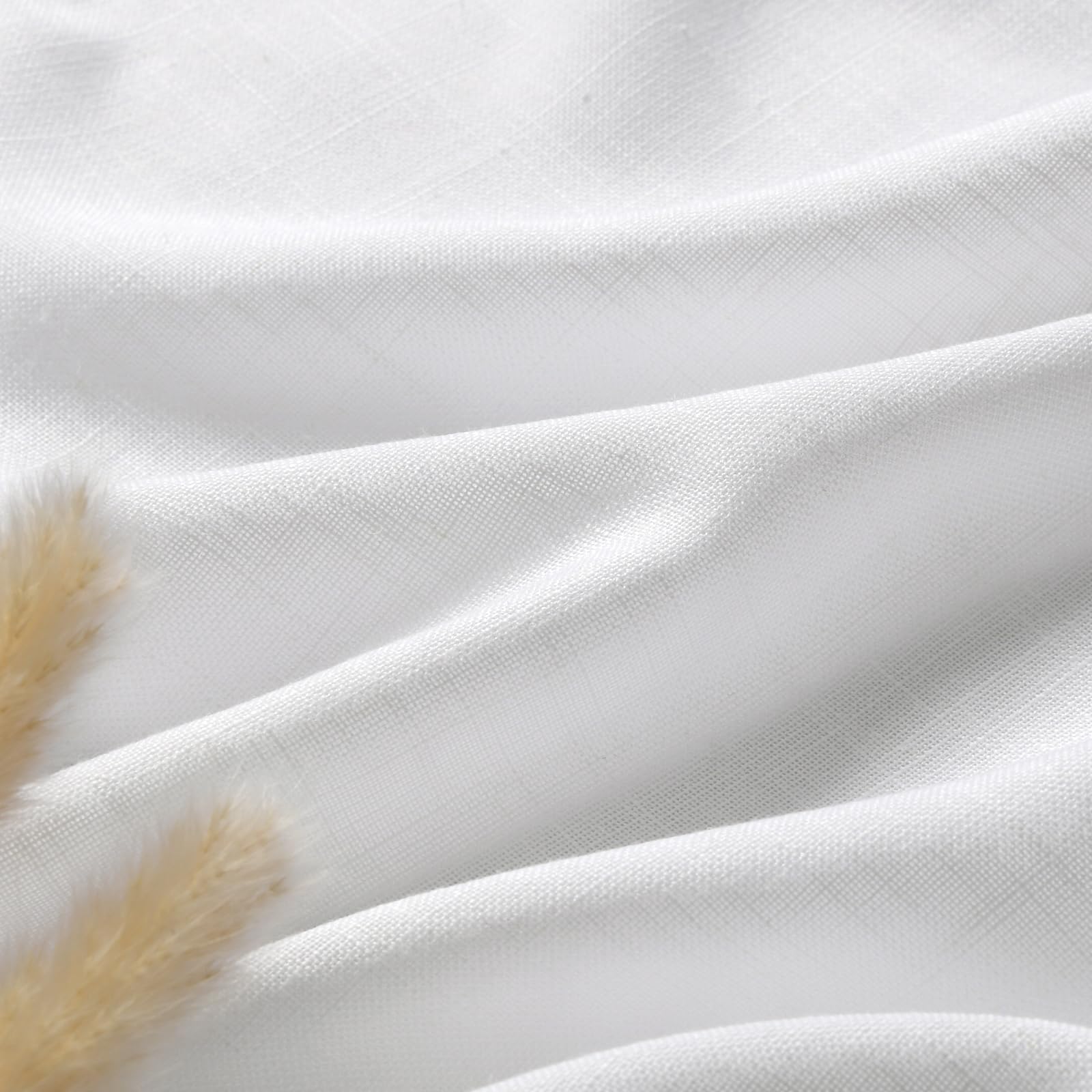 Nanspring White Linen Semi Sheer Cafe Curtains 36 Inch Length 2 Panel Set Back Tab Pocket Design for Small Bathroom Kitchen Wind