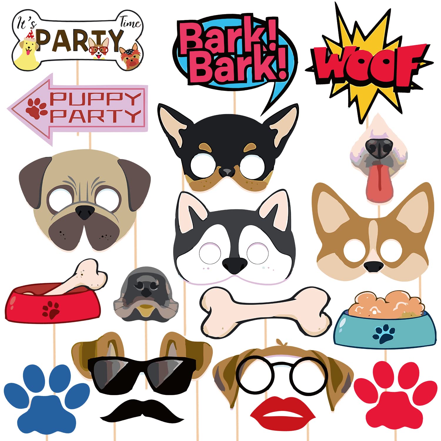 Zyozique 19 Pieces Dog Birthday Party Supplies Puppy Photo Booth Props Puppy Party Decorations for Baby Shower Birthday Party Su