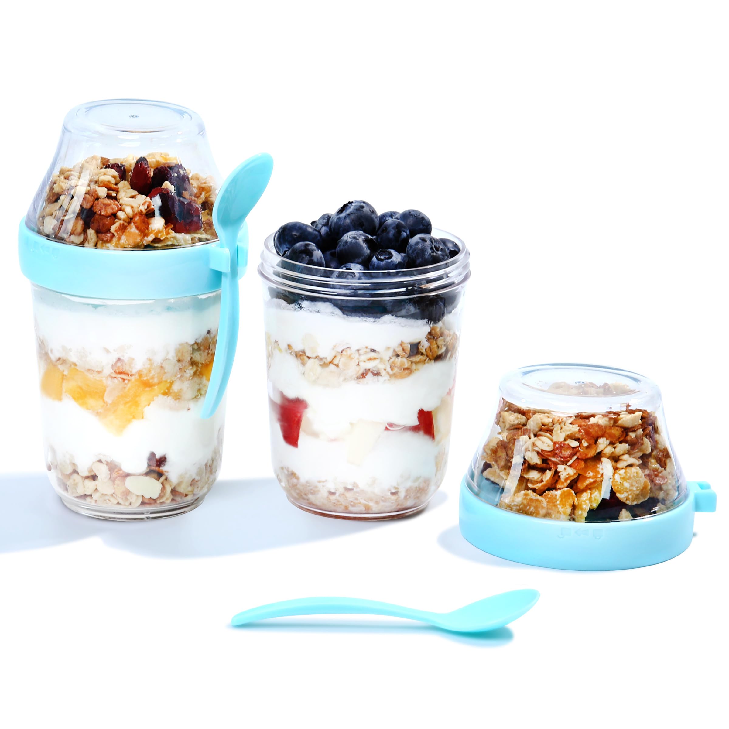 Felli On the Go Yogurt Parfait Snack Cup 12 oz Reusable Leak Proof + Travel Spoon, Topping Holder for Fruit Cereal Milk, To Go L