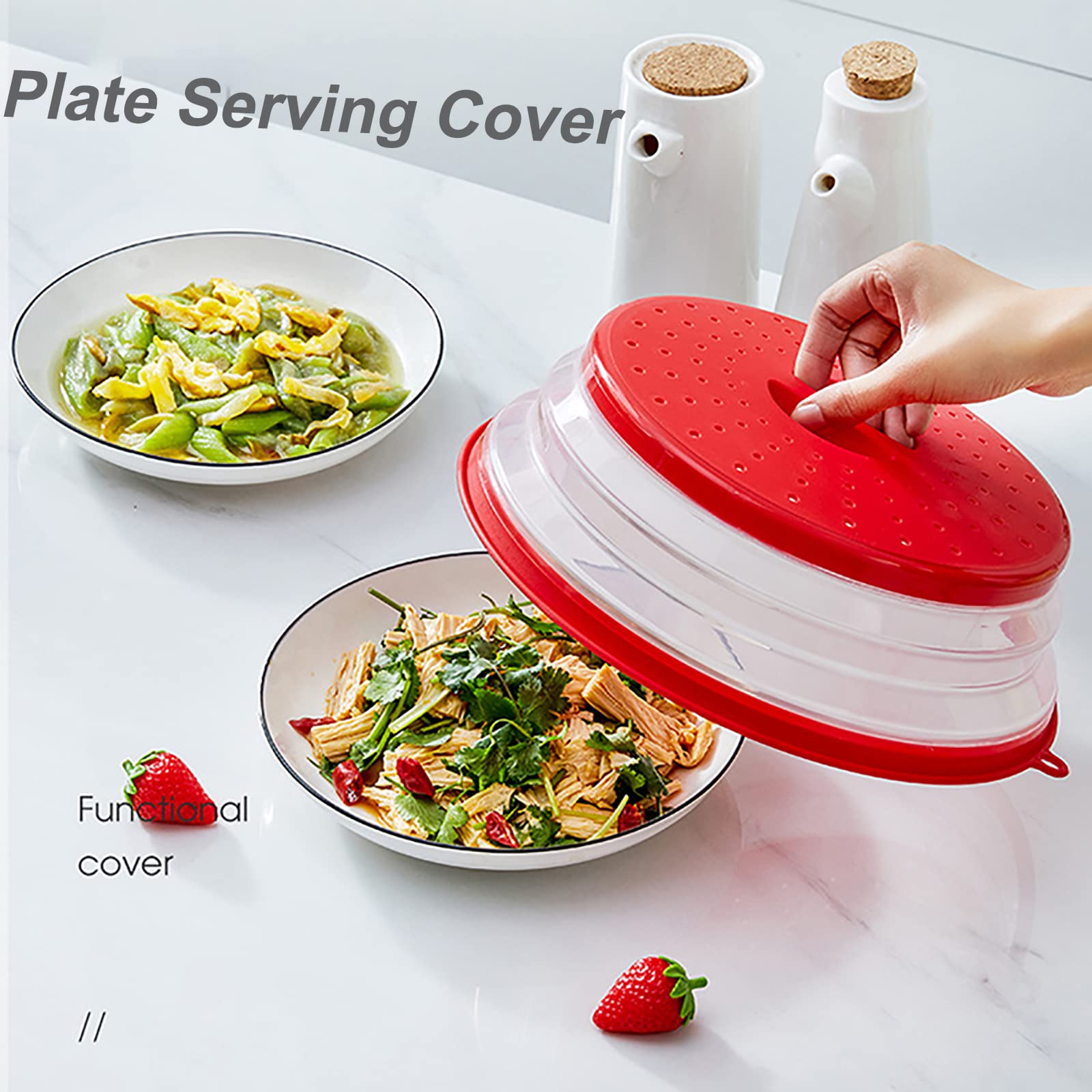 Vishui Upgraded Collapsible Microwave Lid, Vented Microwave Splatter Cover, 10.5 Inches Plate Cover With Hook Hole, Vegetable Fr