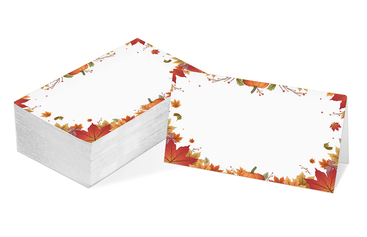 Table Place Card, Fall Thanksgiving Themed Tent Style Cards, Pack Of 25 Half-Fold Reception Place Card With Pumpkin, Perfect For