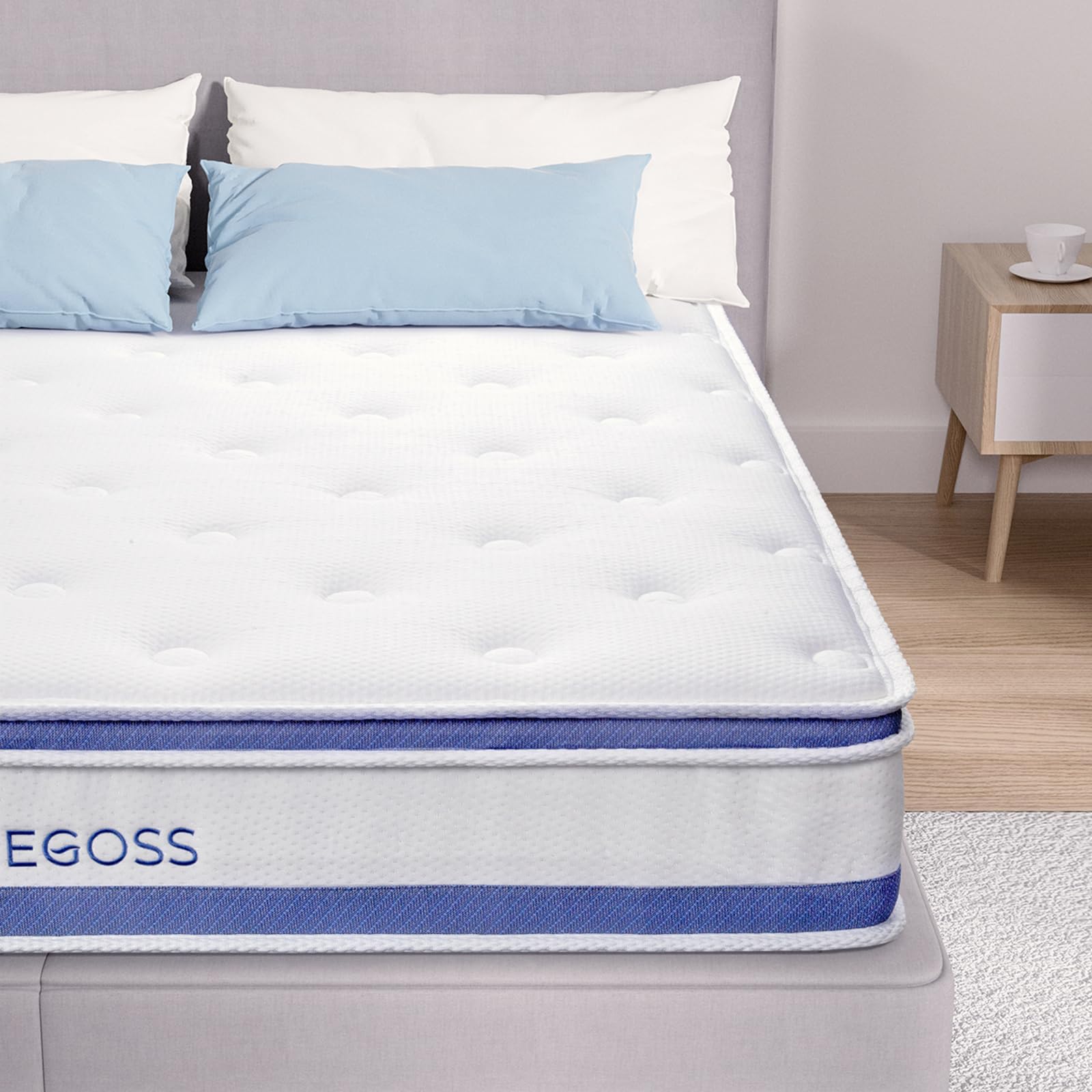 Regoss Twin Mattress, 10 Inch Twin Mattress Hybrid, Twin Size Mattress In A Box With Memory Foam & Individual Pocket Spring, Twi