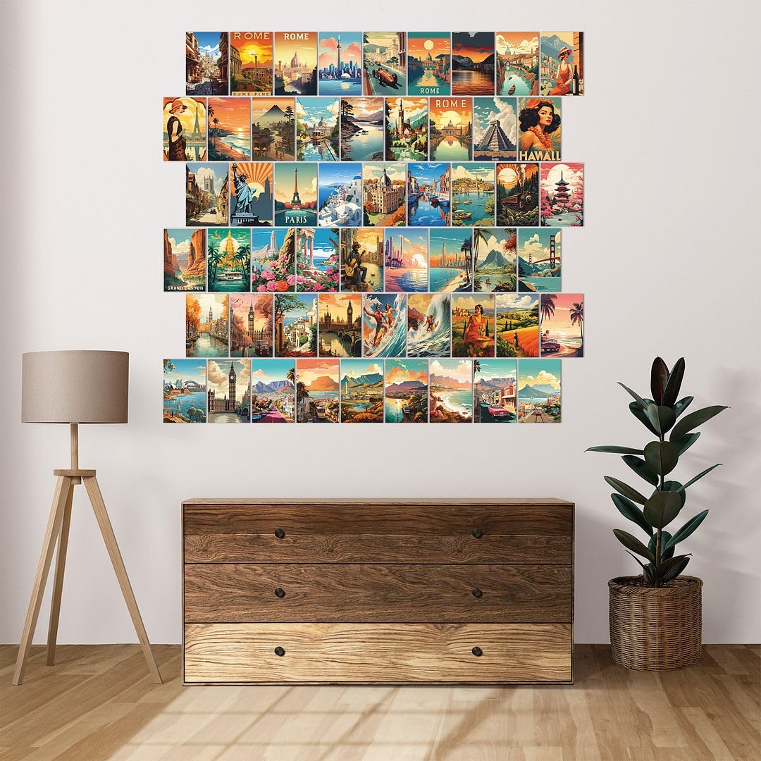 Cvanu Set Of 54 Aesthetic Country Theme Printed Collage Kit Boho Poster For Wall Decoration (6Inchx4Inch)_202309-107