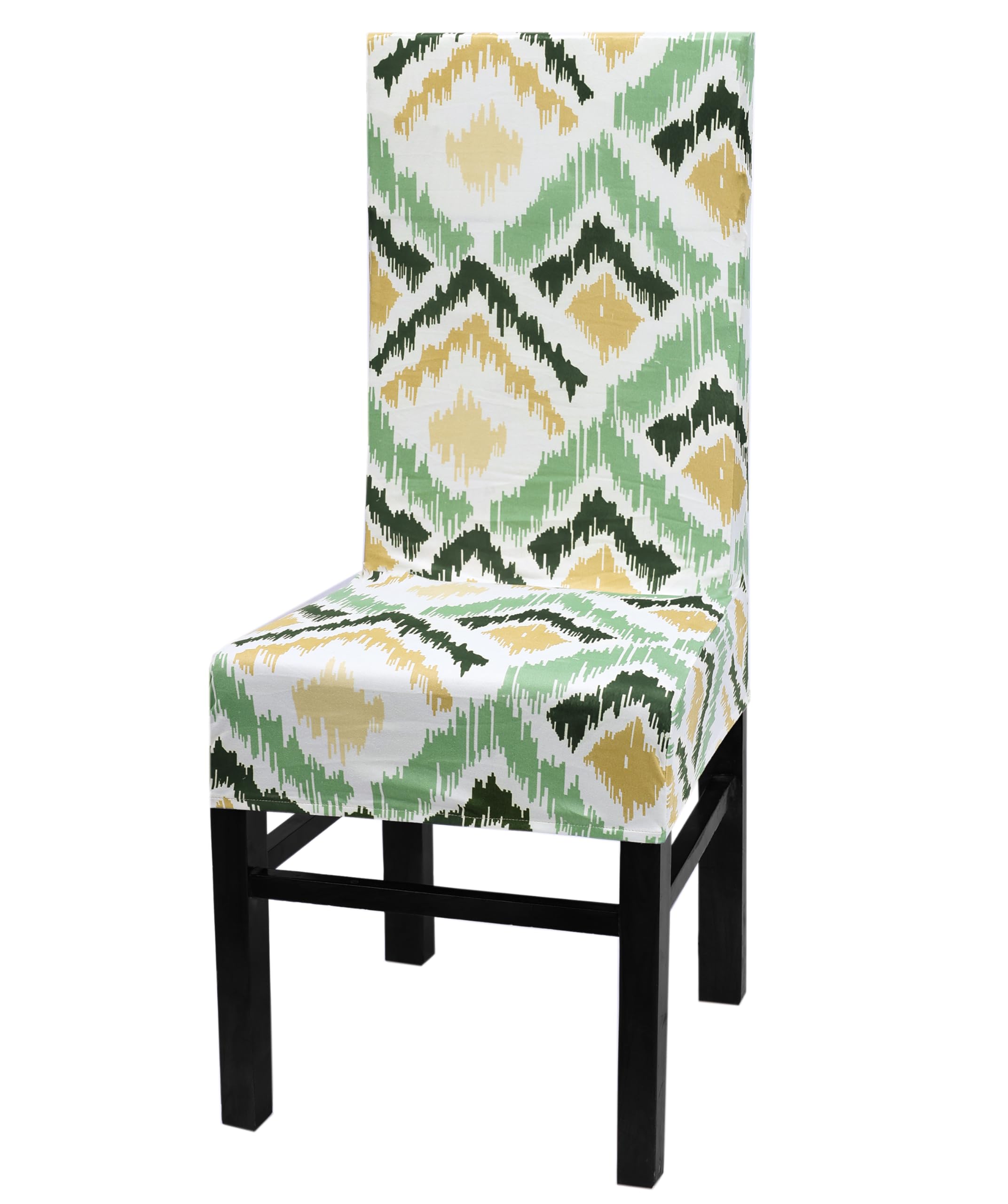 Yellow Weaves Elastic Stretchable Dining Chair Cover, Removable Washable Elastic Printed Dining Chair Covers (1 Piece, Ikat Gree