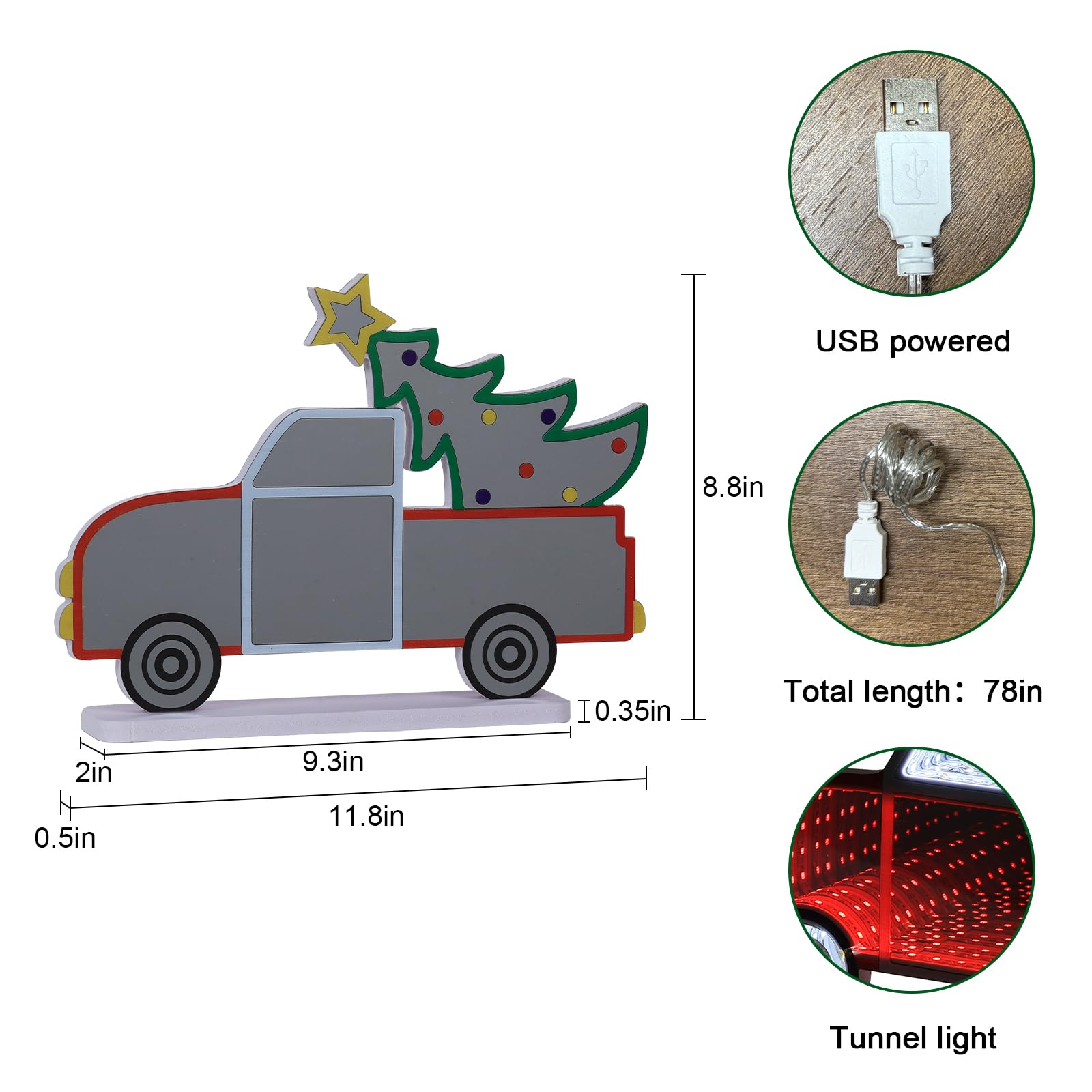 MEETYAMOR Christmas Decorations Indoor, Christmas Tree Truck Infinity Mirror Tunnel Light, 3D Endless Extension LED Night Lamp,
