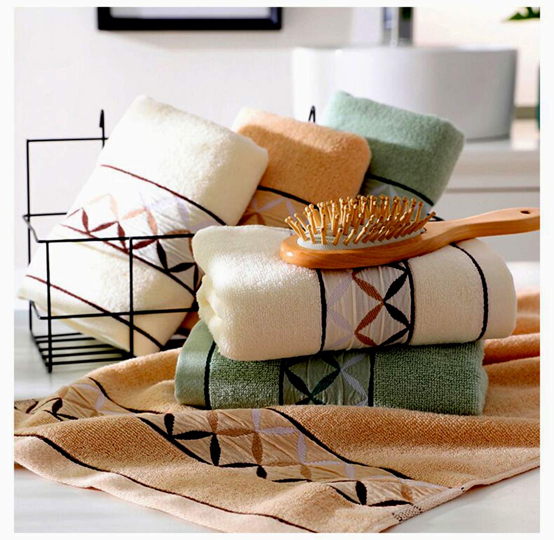 Newraturner 4 Pack Cotton Hand Towels 100% Cotton Face Towels  with Print Super Soft and Highly Absorbent for Bathroom (14 x 30 Inch)(Maoj-4P)