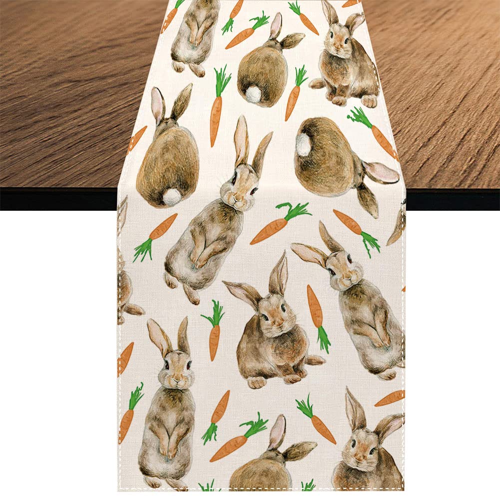 Easter Bunny Carrot Table Runner, Seasonal Spring Easter Rabbit Tablecloth Kitchen Dining Table Decoration For Home Party Decor