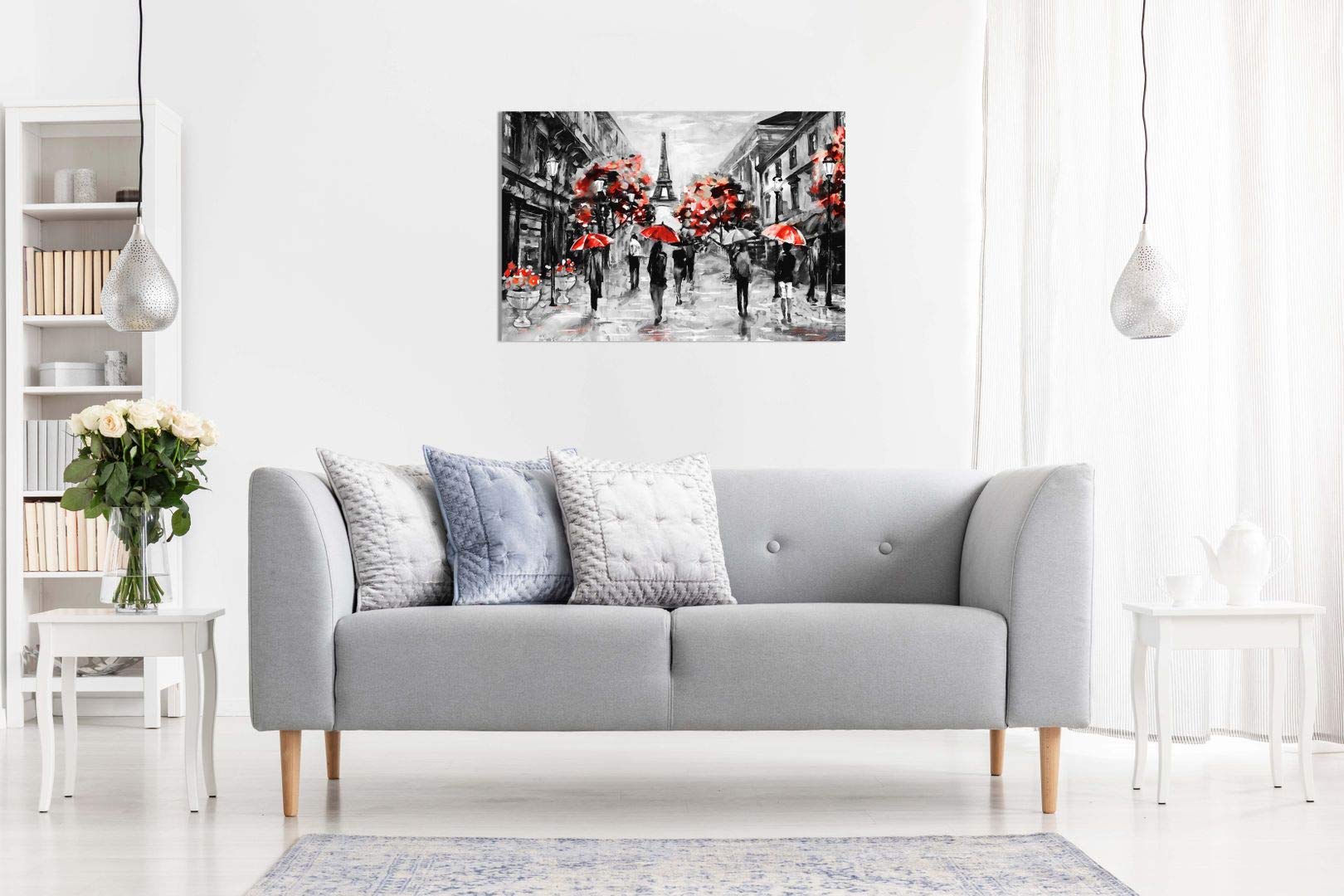 Modern Contemporary Black White Red Paris Eiffel Tower Canvas Wall Art Picture Print (30X20)